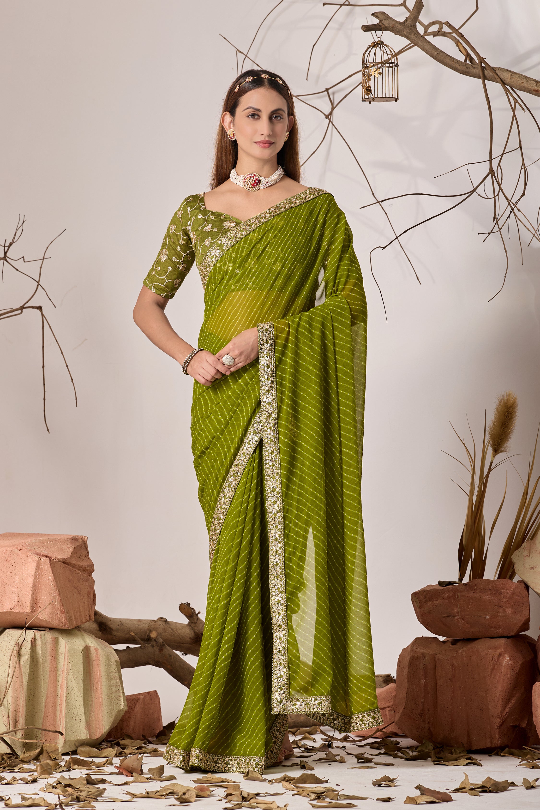 Royal Parrot Georgette Saree with Embroidered Border
