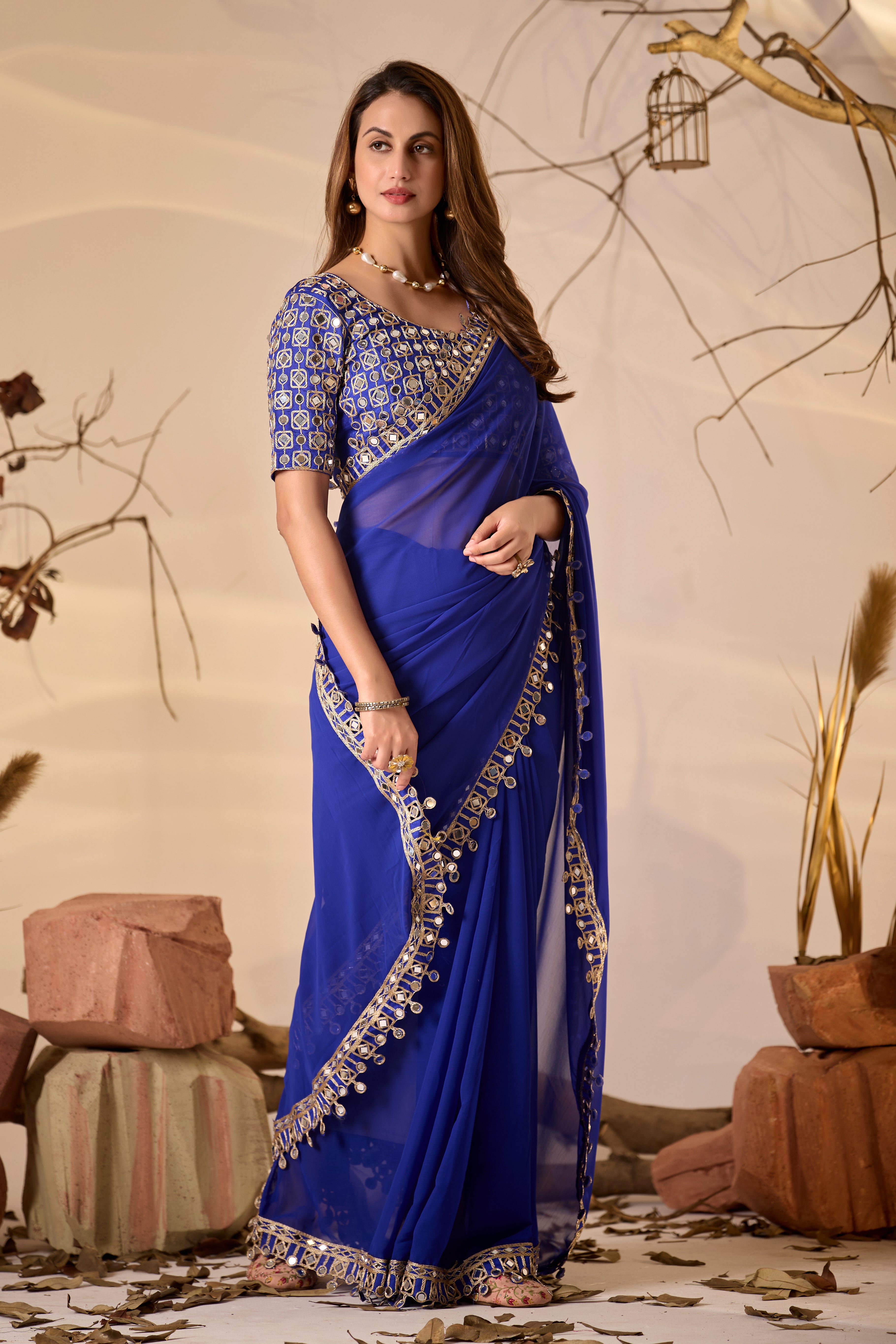 Designer  Georgette Saree with Mirror Embellished Border