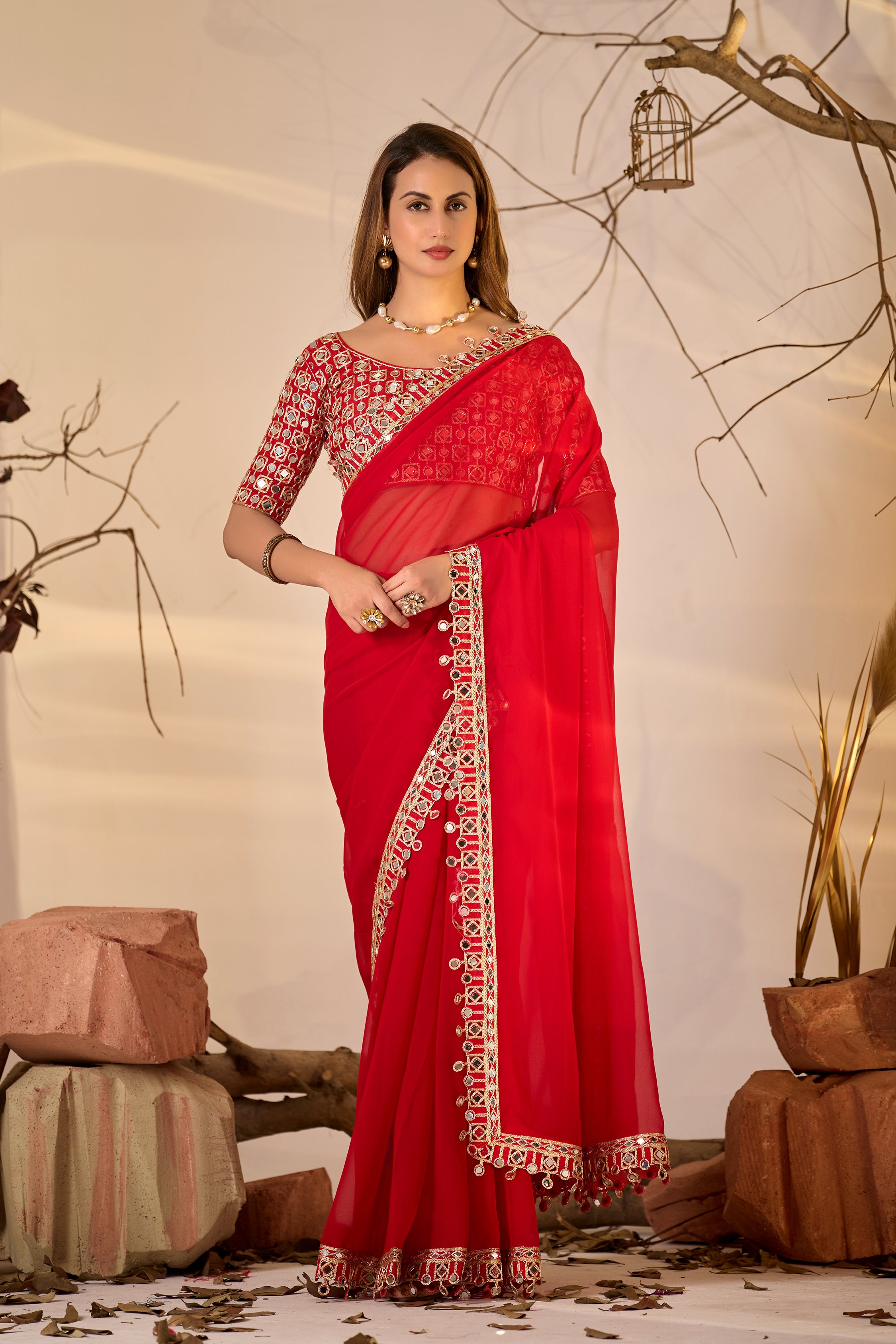 Designer  Georgette Saree with Mirror Embellished Border
