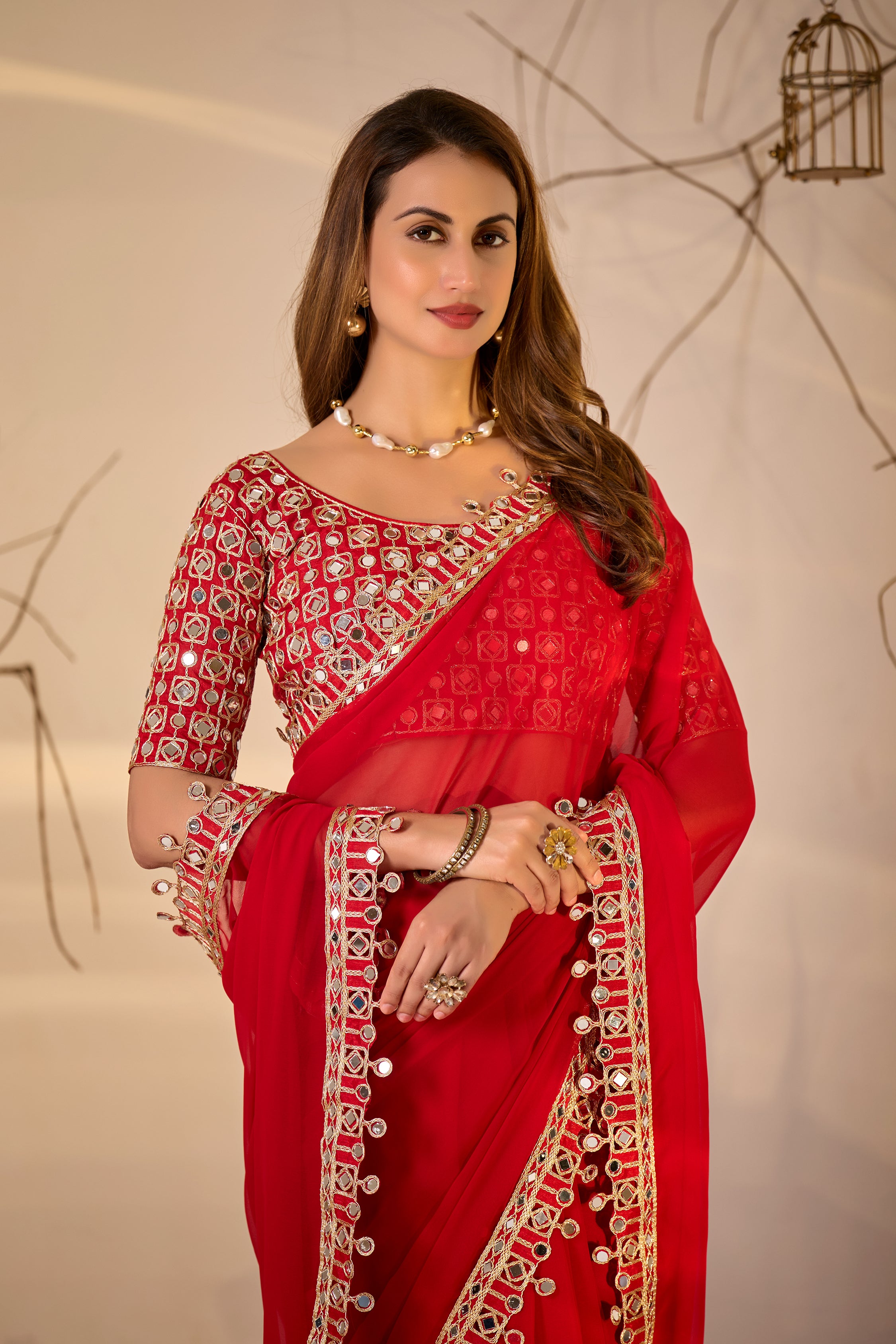 Designer  Georgette Saree with Mirror Embellished Border