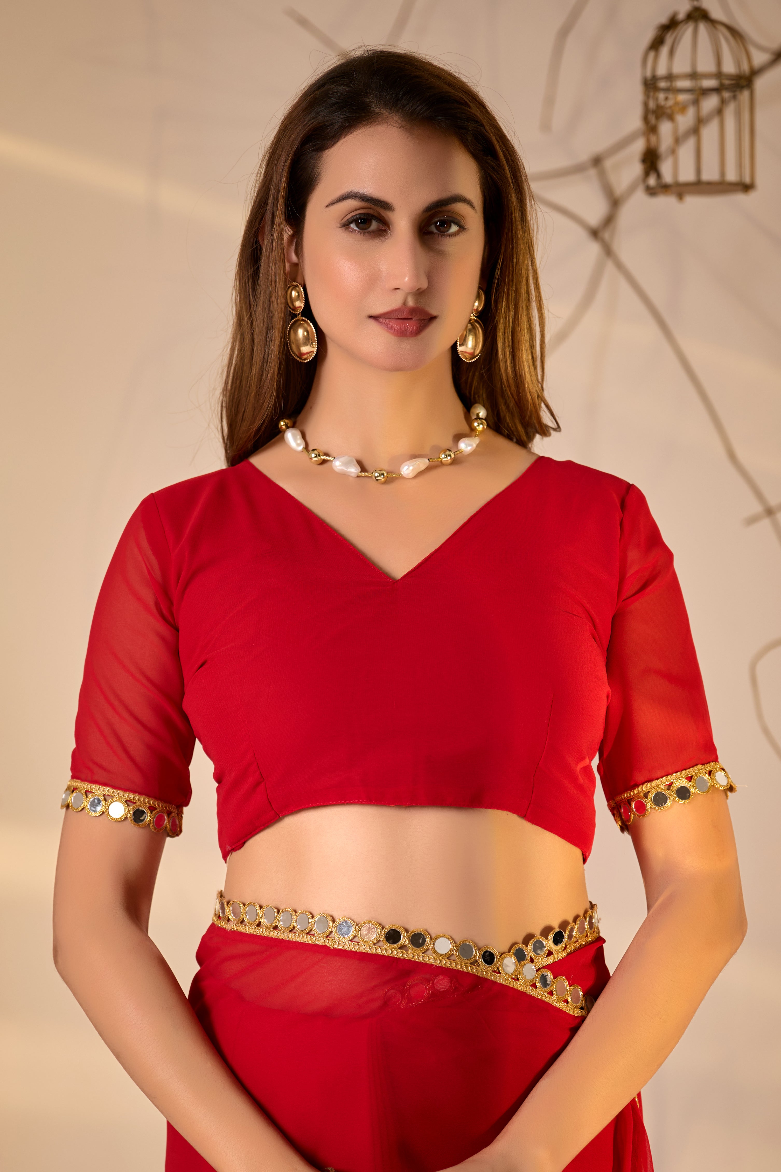 Georgette Saree with Mirror Work Border