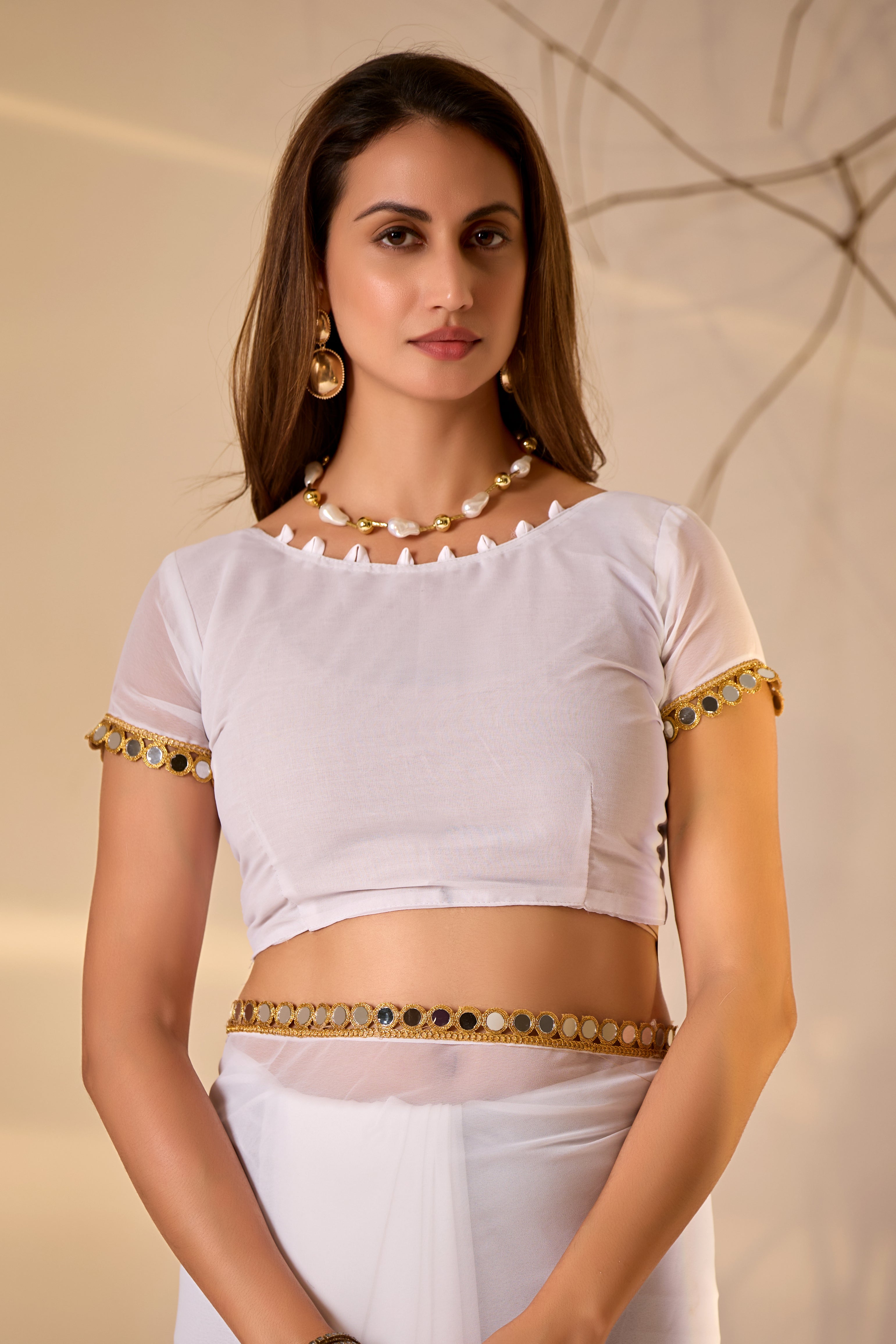 Georgette Saree with Mirror Work Border