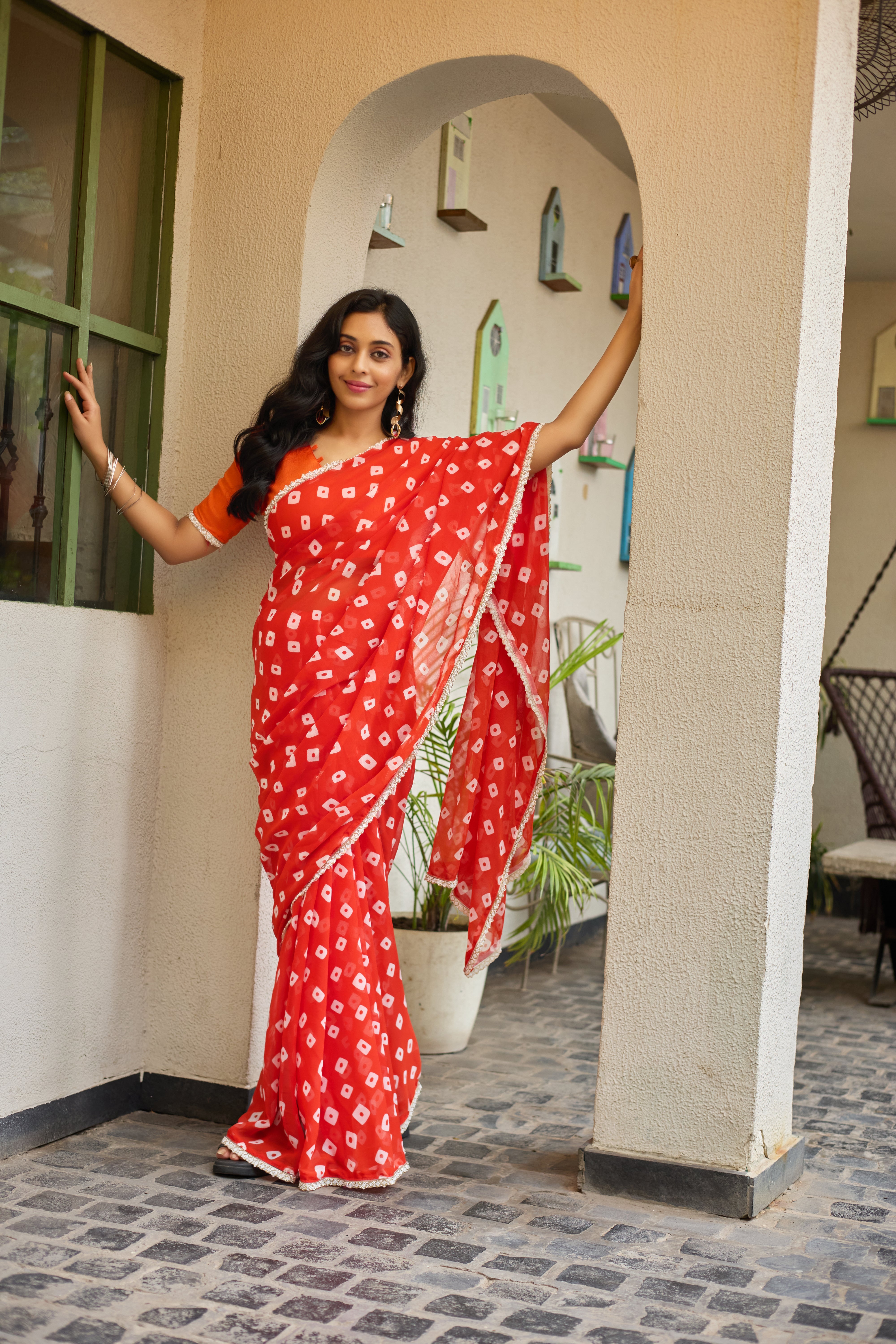 Designer Georgette Saree with Mirror Work Border