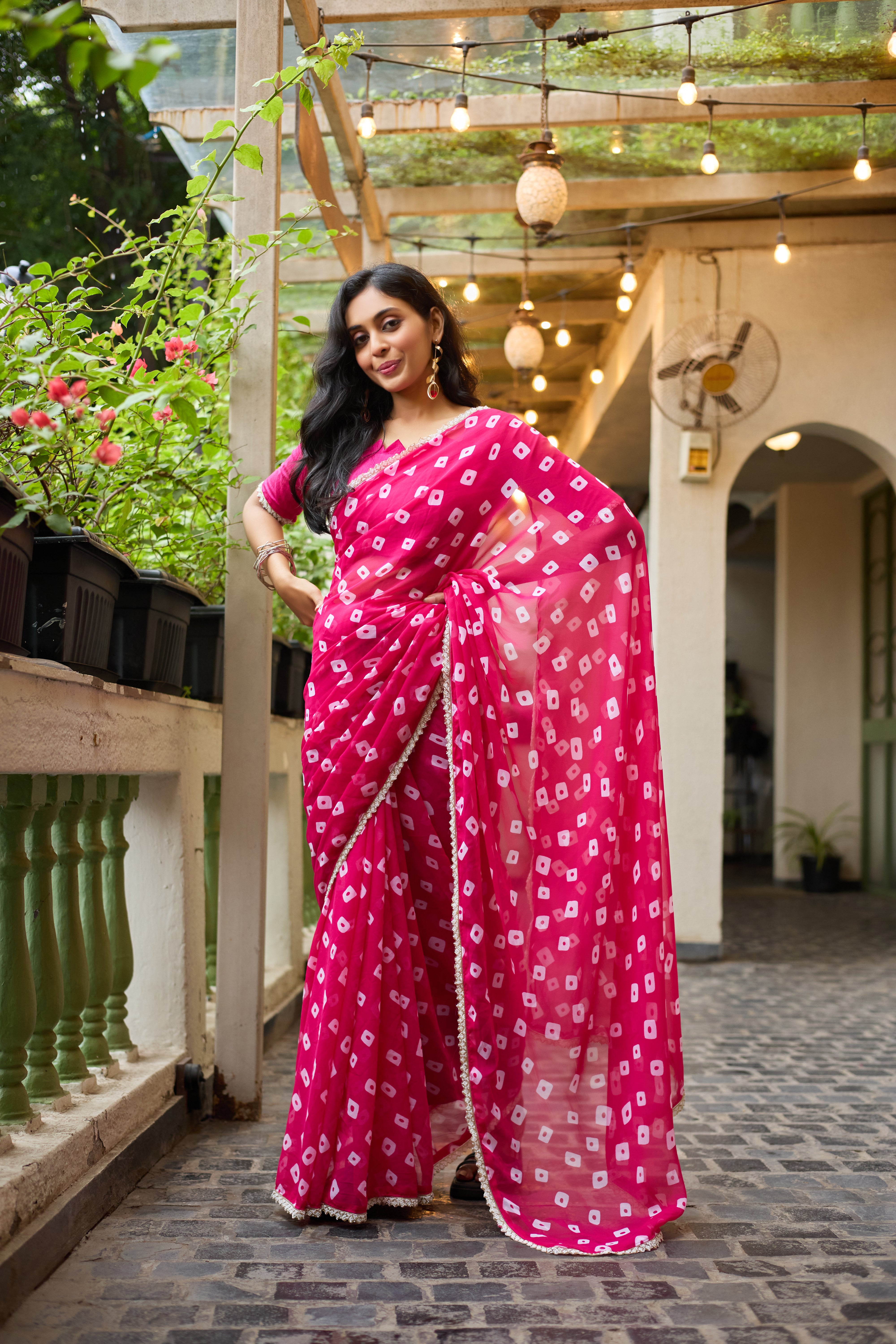 Pink Georgette Saree with Embellished Border
