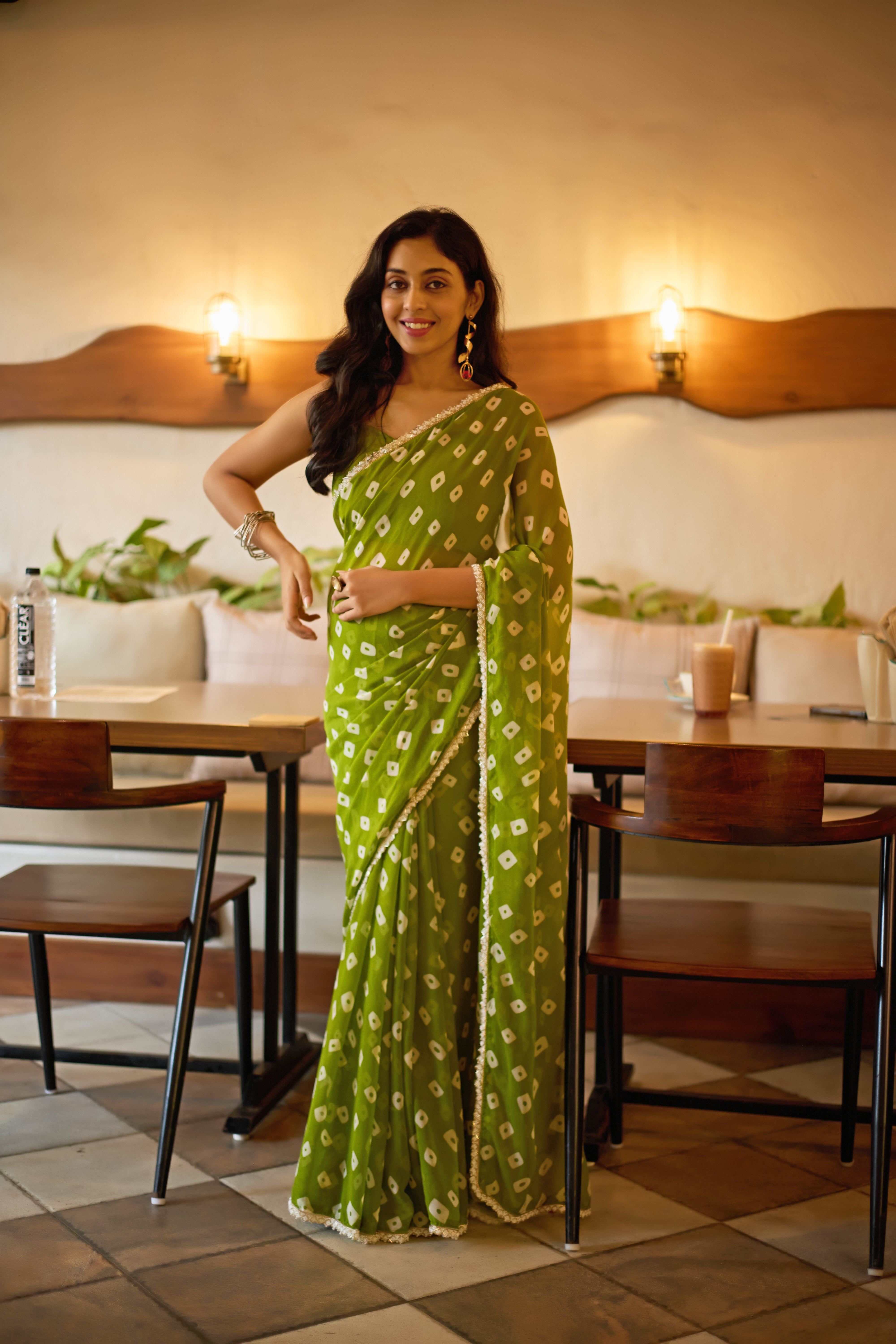 Designer Lime Essence Georgette Saree with Embellished Border