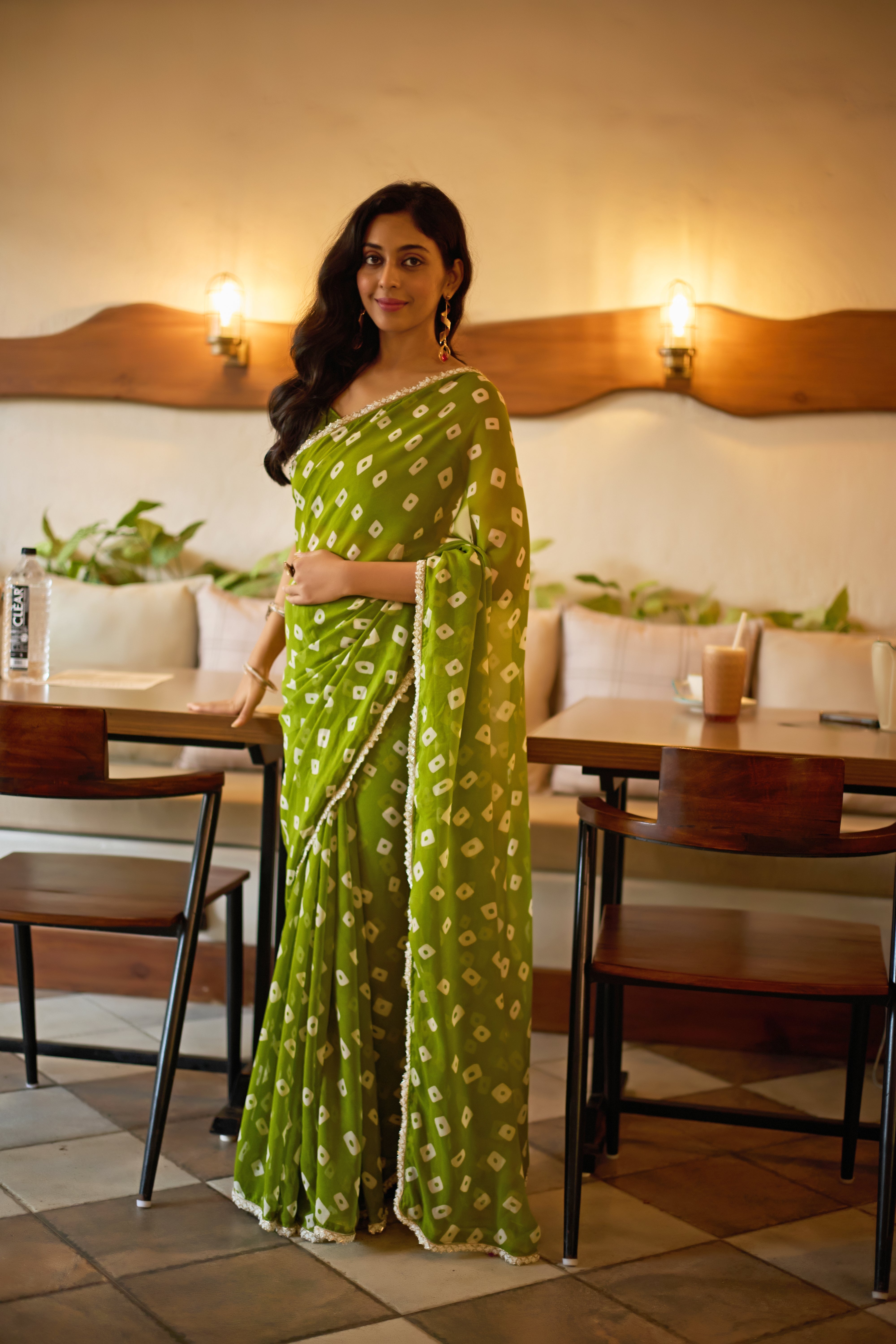 Designer Lime Essence Georgette Saree with Embellished Border