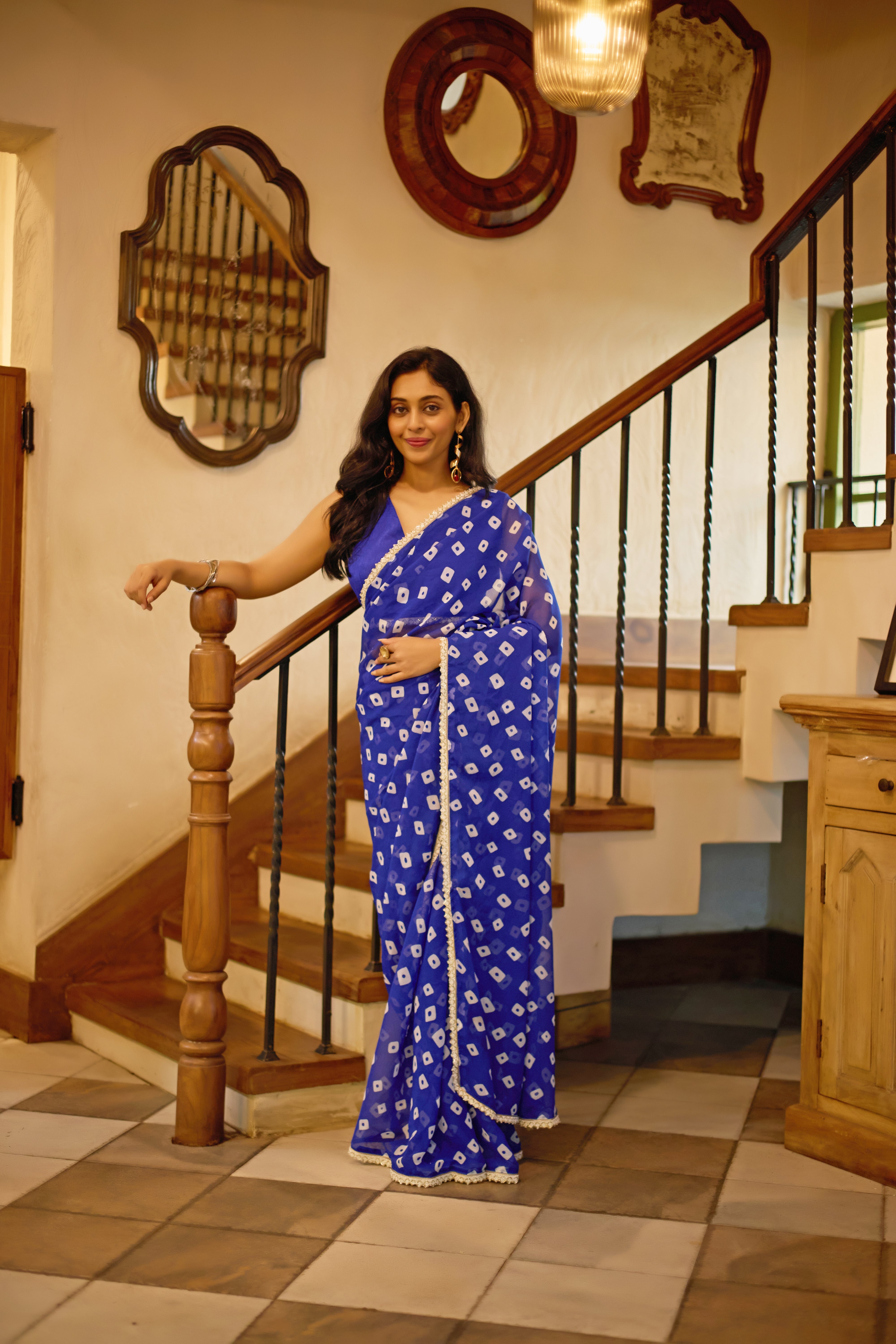 Designer Blue Georgette Saree with Embellished Border