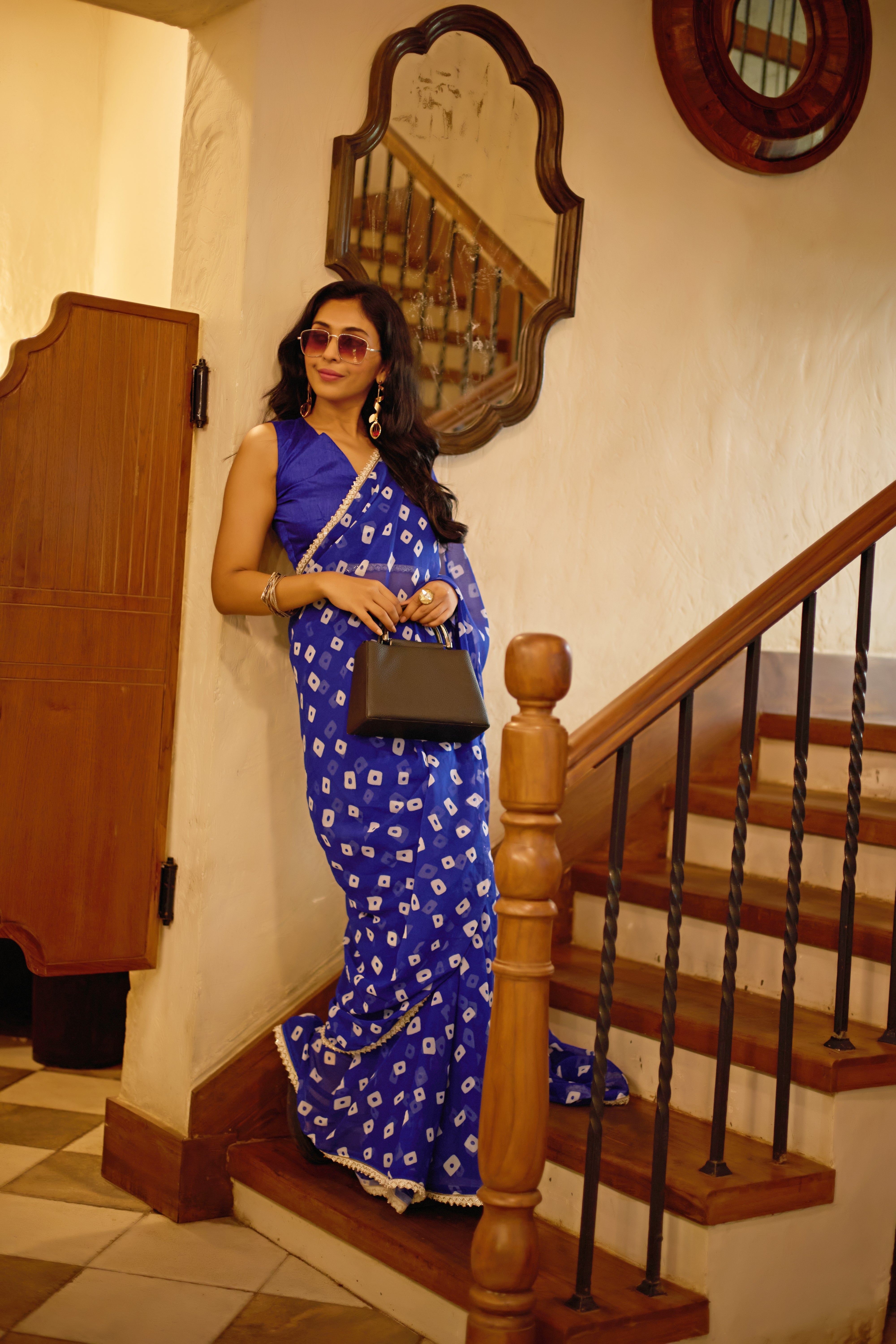 Designer Blue Georgette Saree with Embellished Border