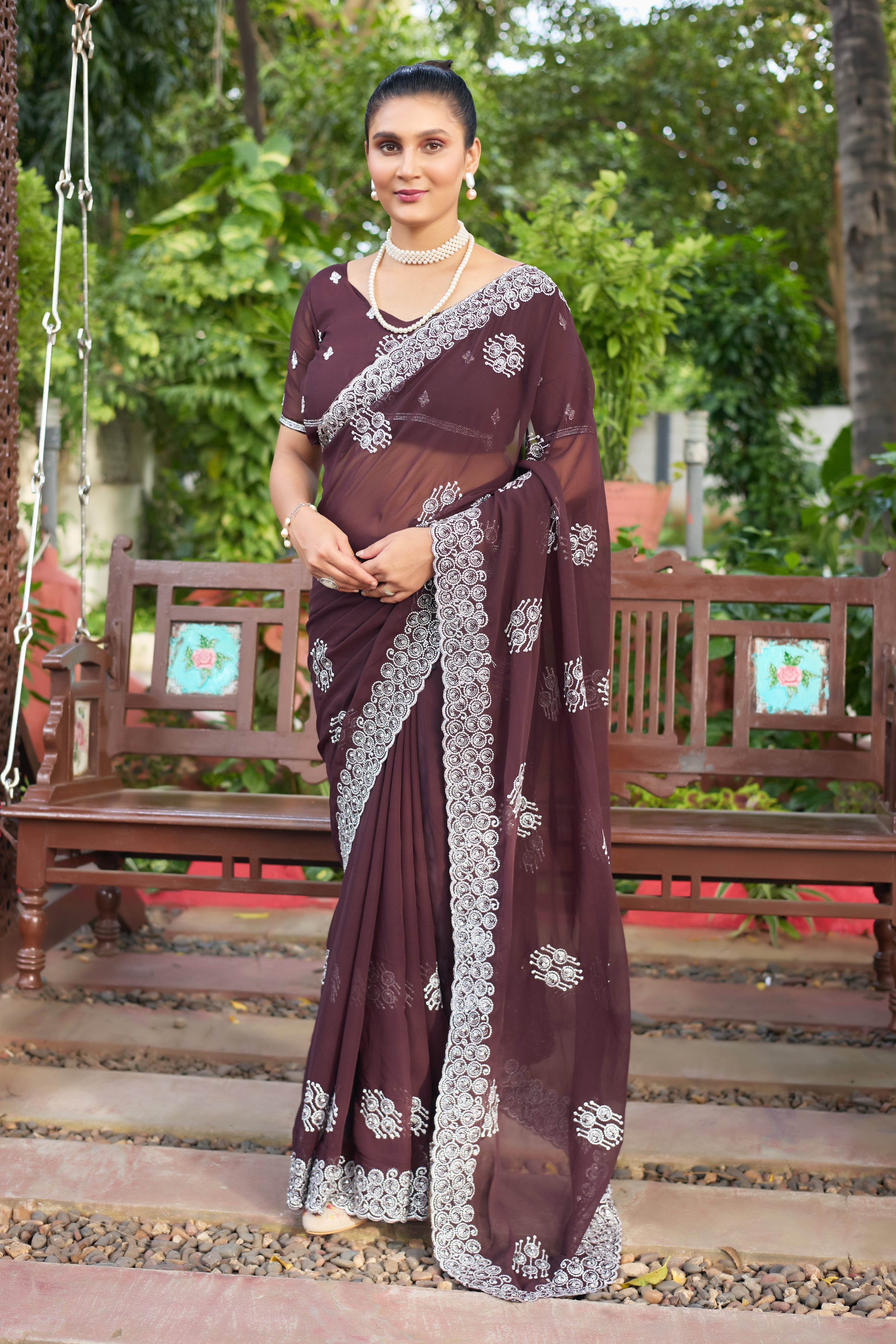 Royal Sapphire Blue Georgette Saree with Silver Embroidered Border