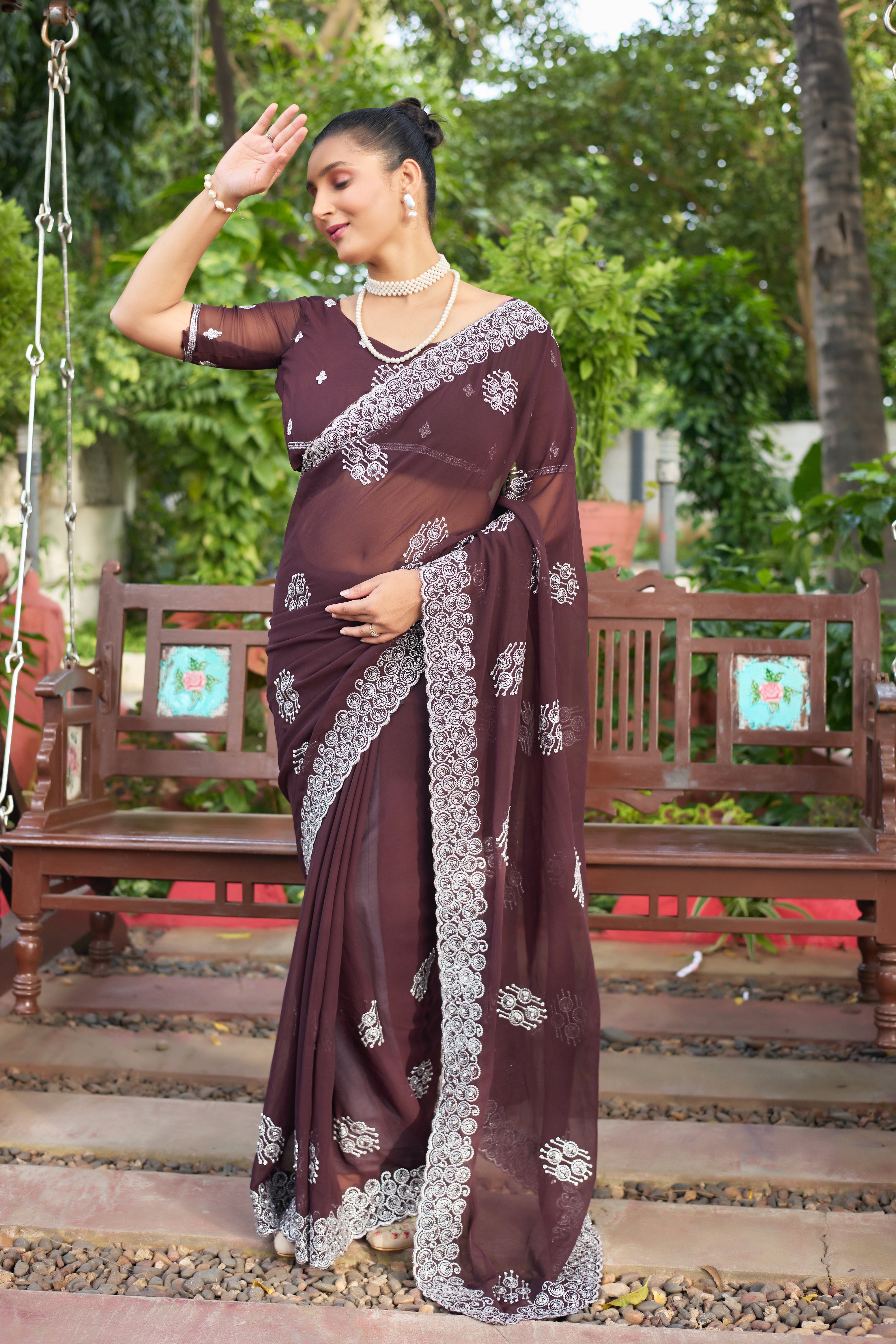 Royal Sapphire Blue Georgette Saree with Silver Embroidered Border