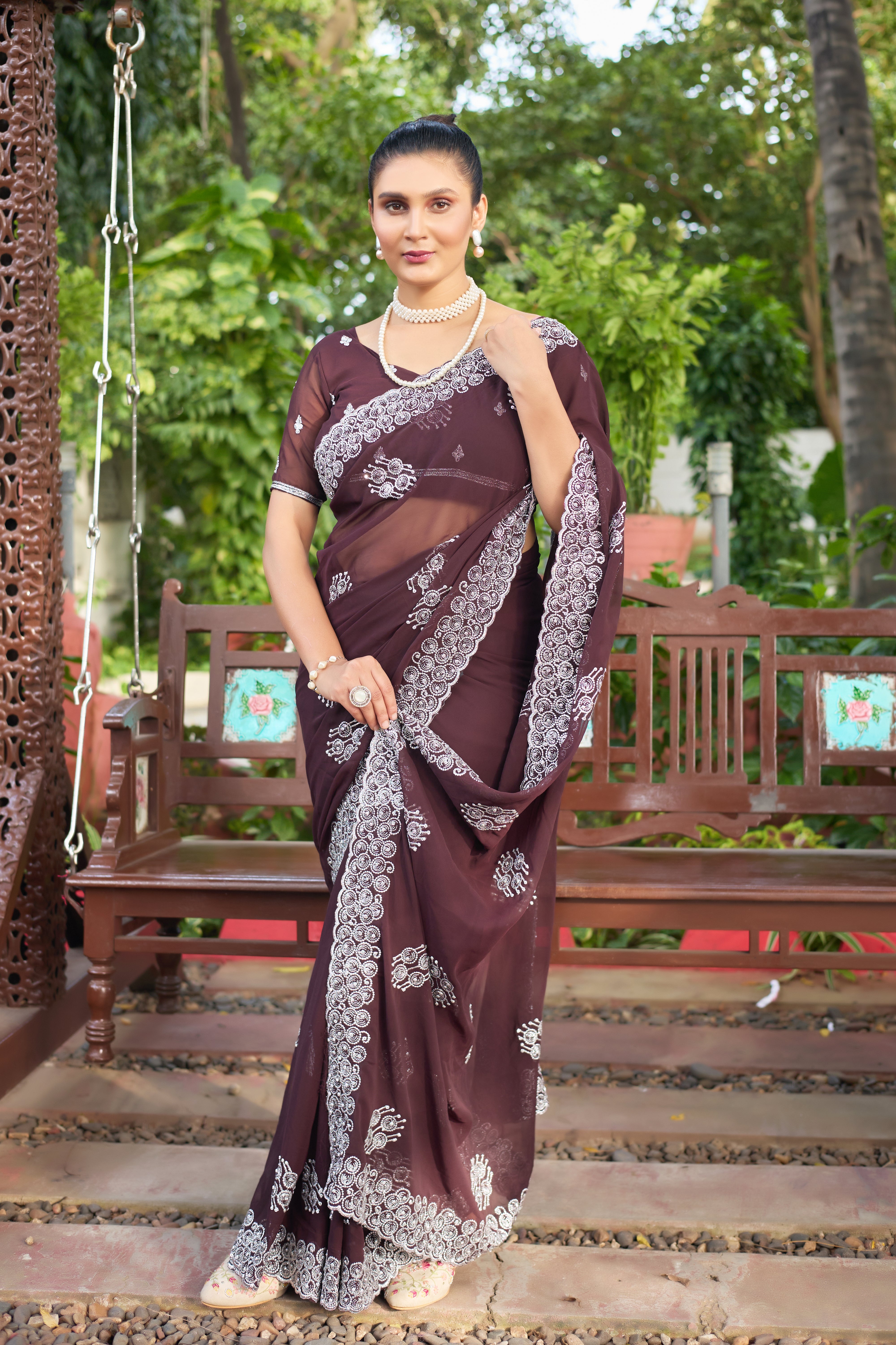 Royal Sapphire Blue Georgette Saree with Silver Embroidered Border