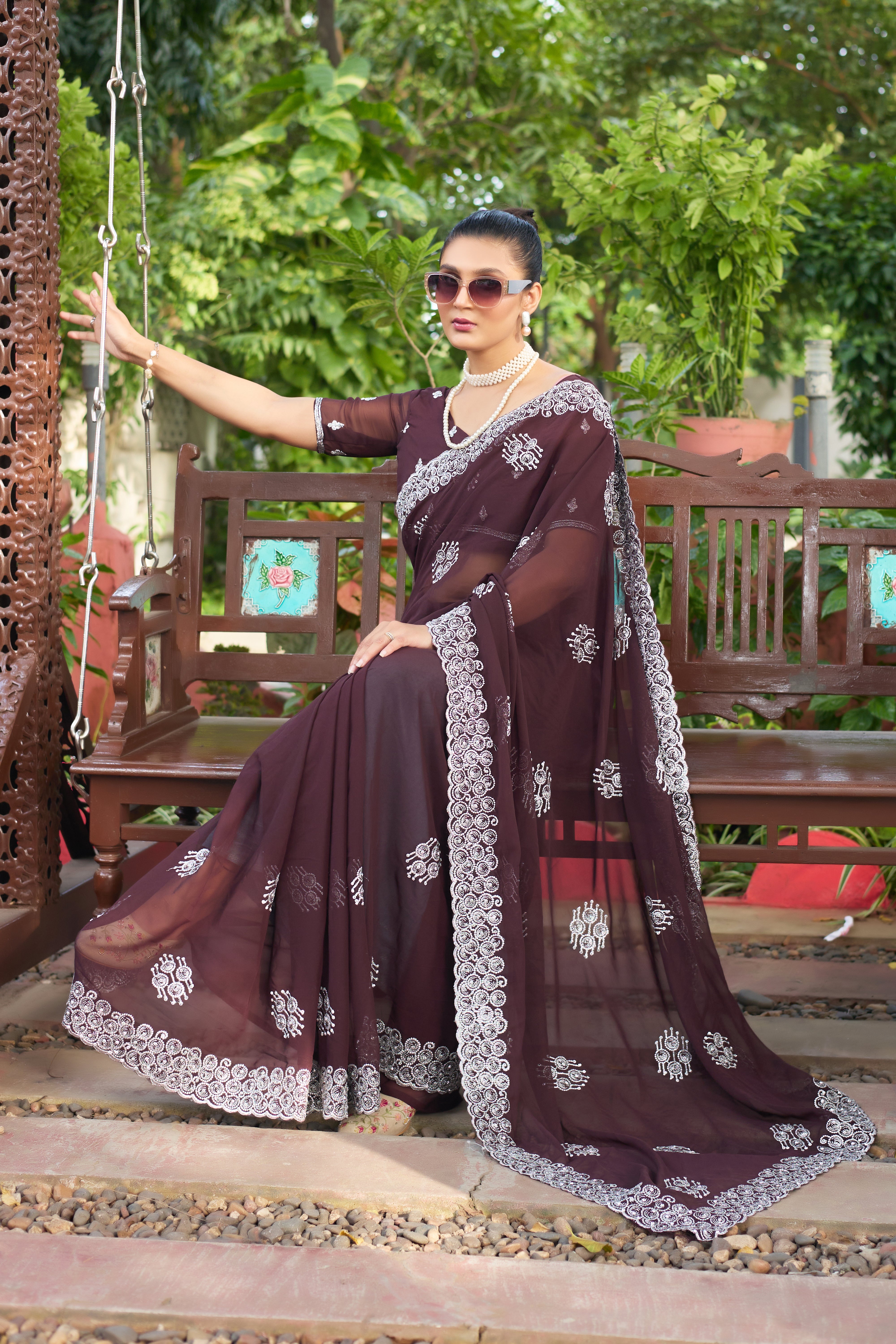 Royal Sapphire Blue Georgette Saree with Silver Embroidered Border