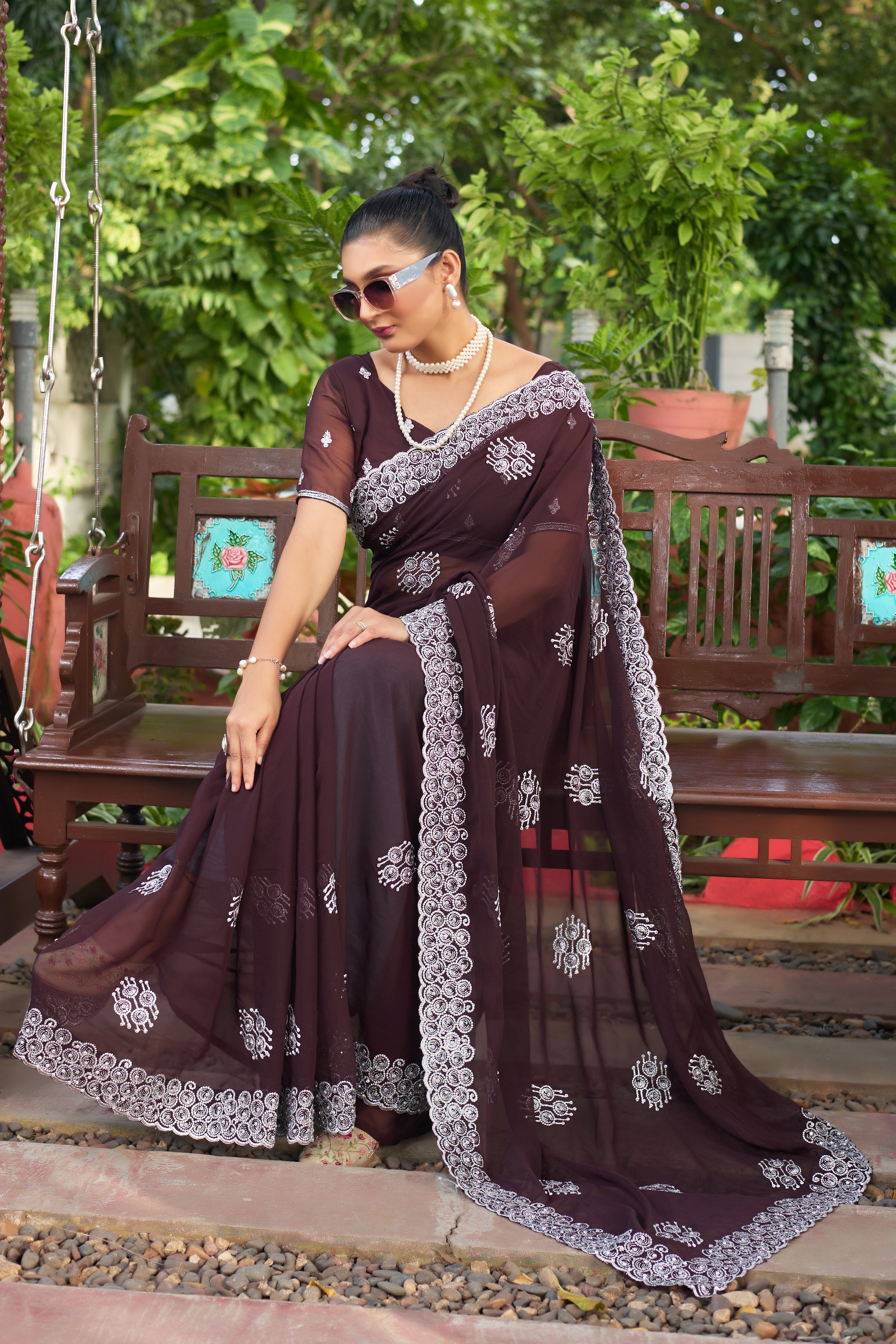 Royal Sapphire Blue Georgette Saree with Silver Embroidered Border