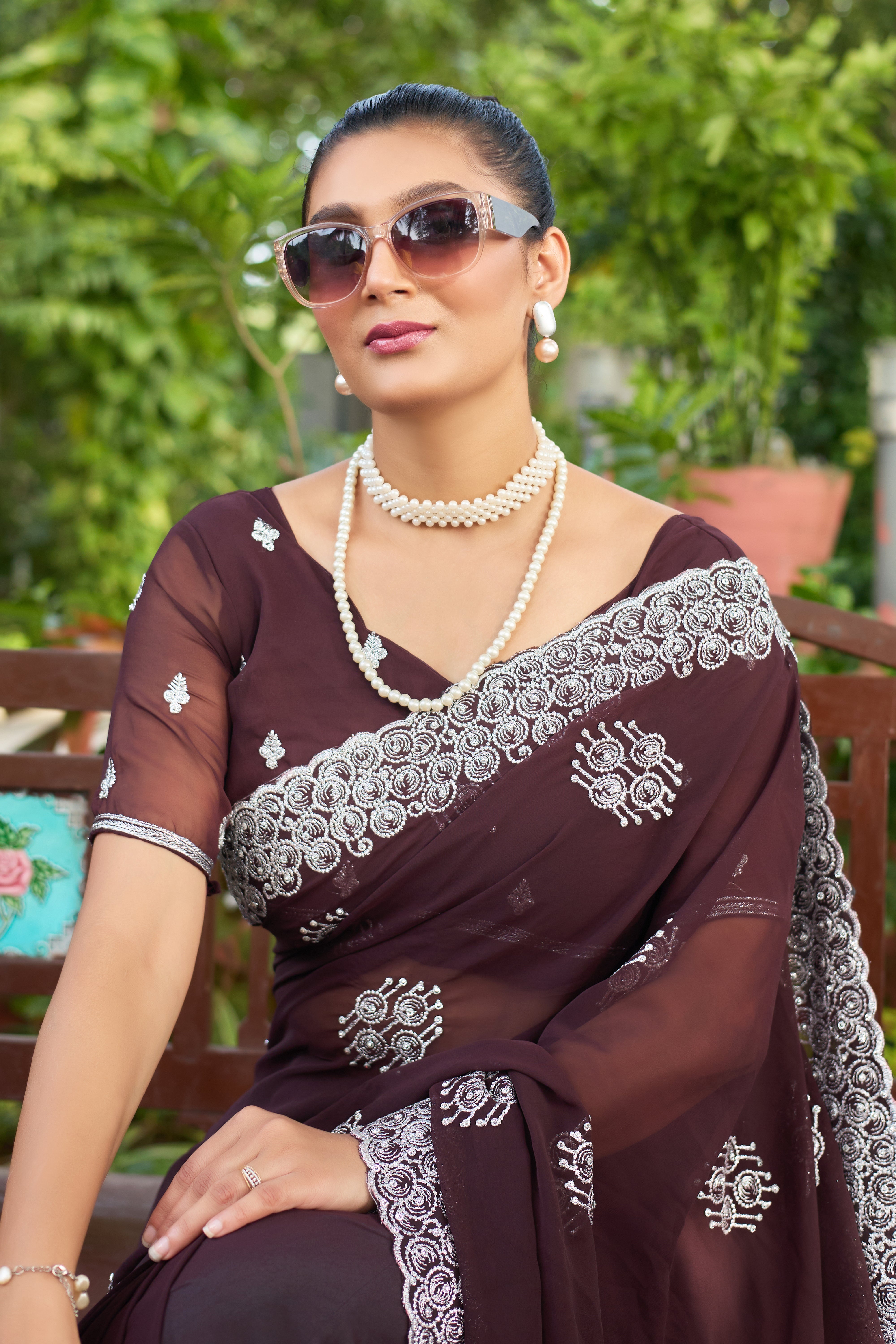 Royal Sapphire Blue Georgette Saree with Silver Embroidered Border