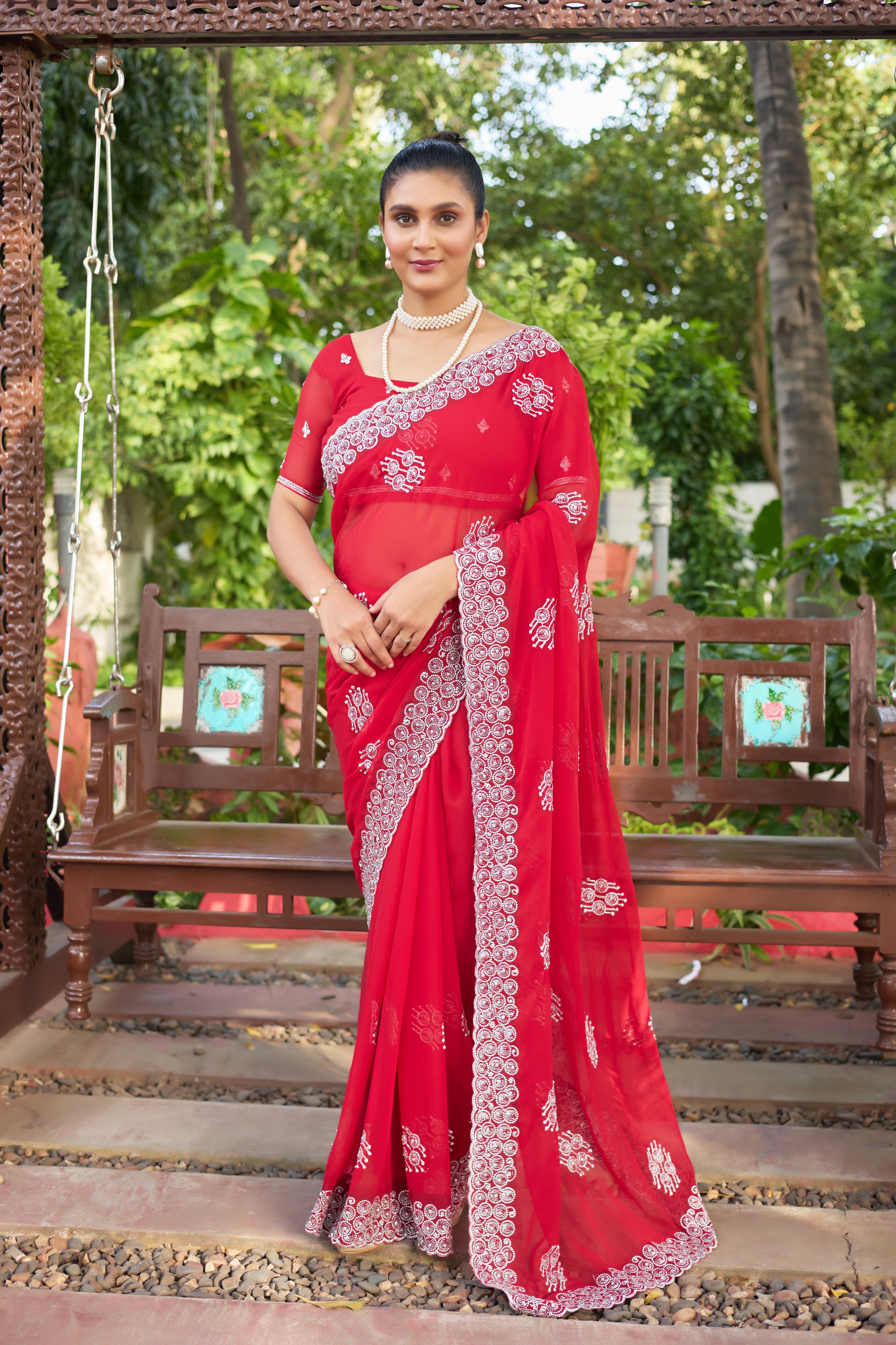 Royal Sapphire Blue Georgette Saree with Silver Embroidered Border
