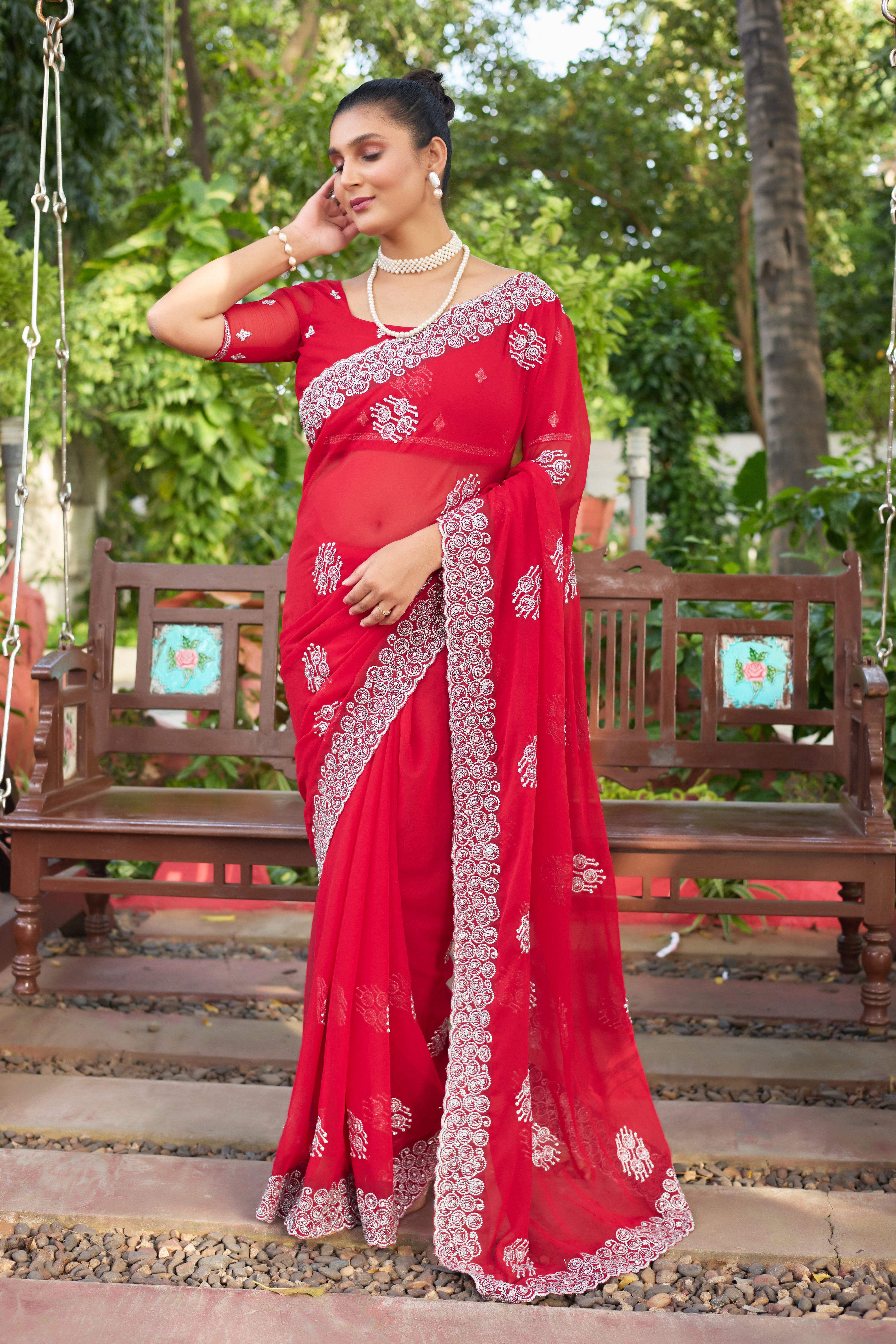 Royal Sapphire Blue Georgette Saree with Silver Embroidered Border