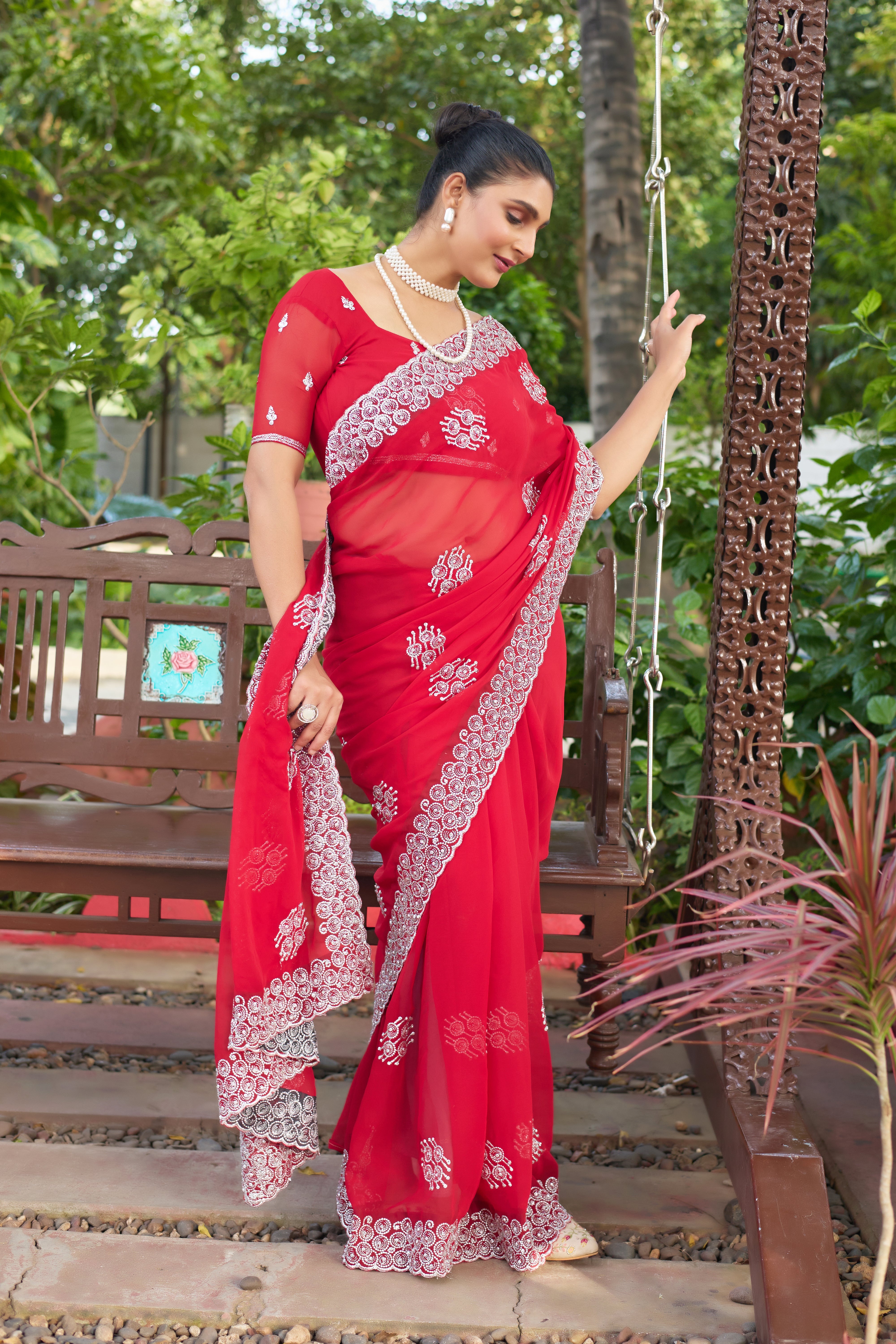 Royal Sapphire Blue Georgette Saree with Silver Embroidered Border