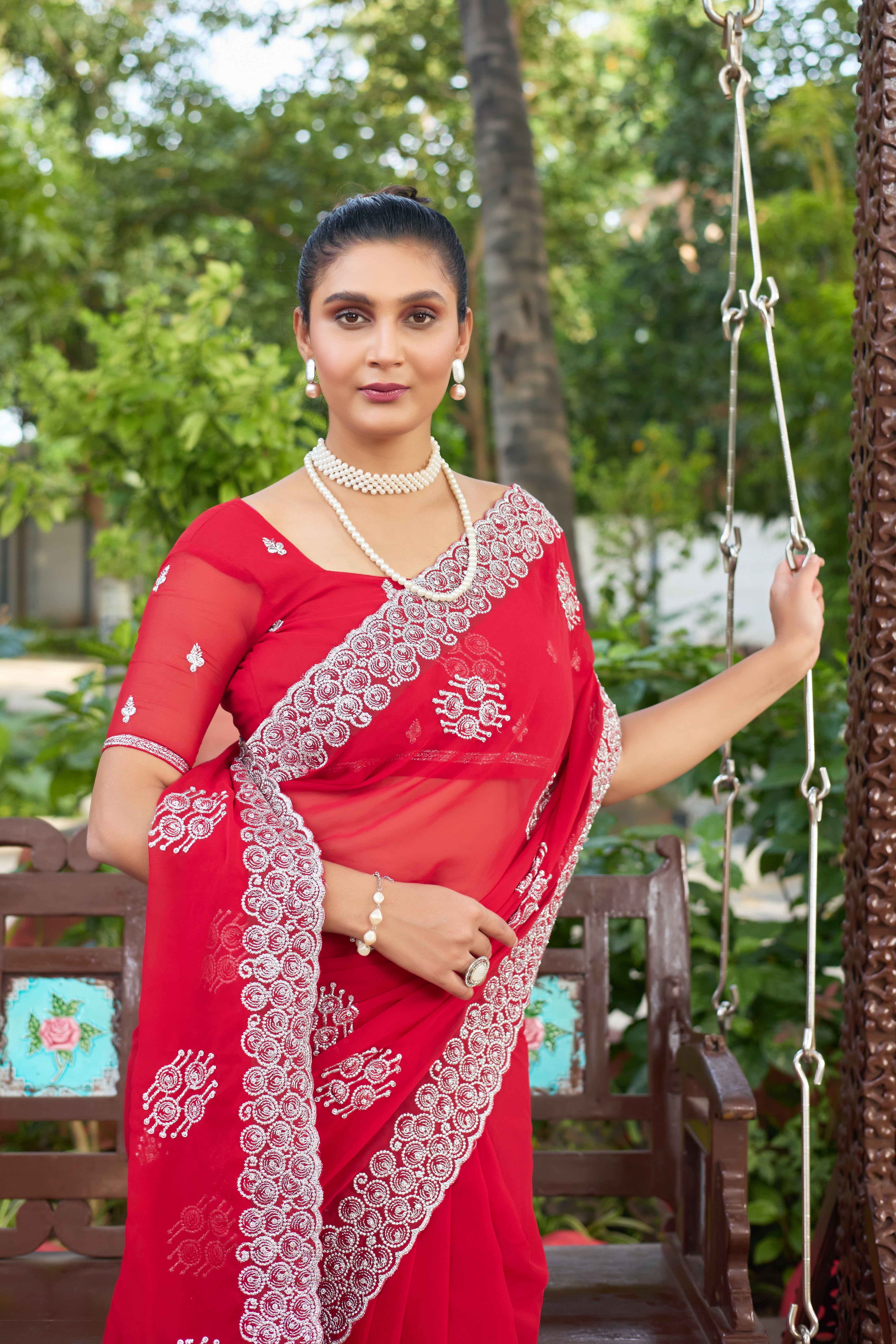 Royal Sapphire Blue Georgette Saree with Silver Embroidered Border