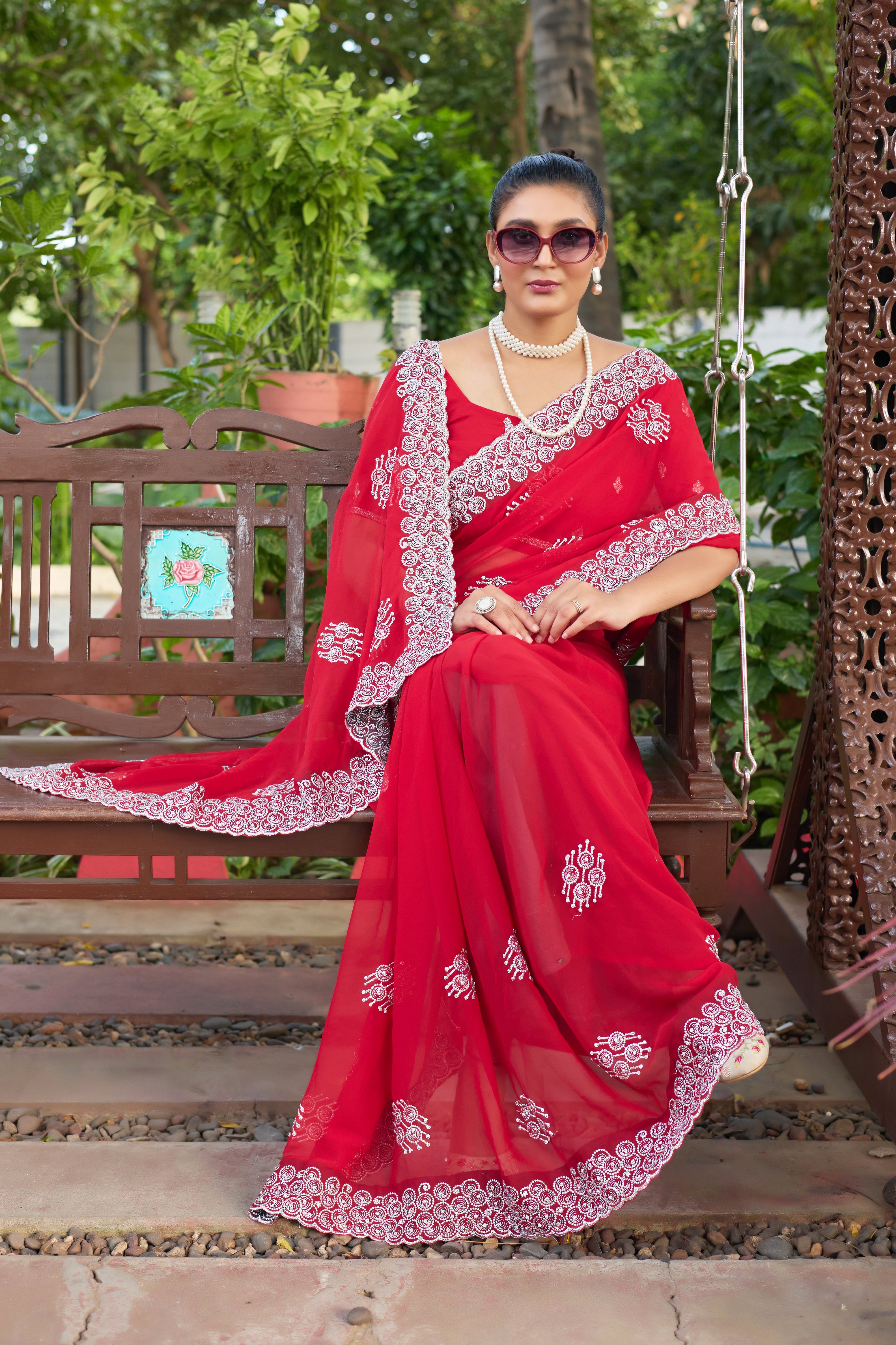 Royal Sapphire Blue Georgette Saree with Silver Embroidered Border