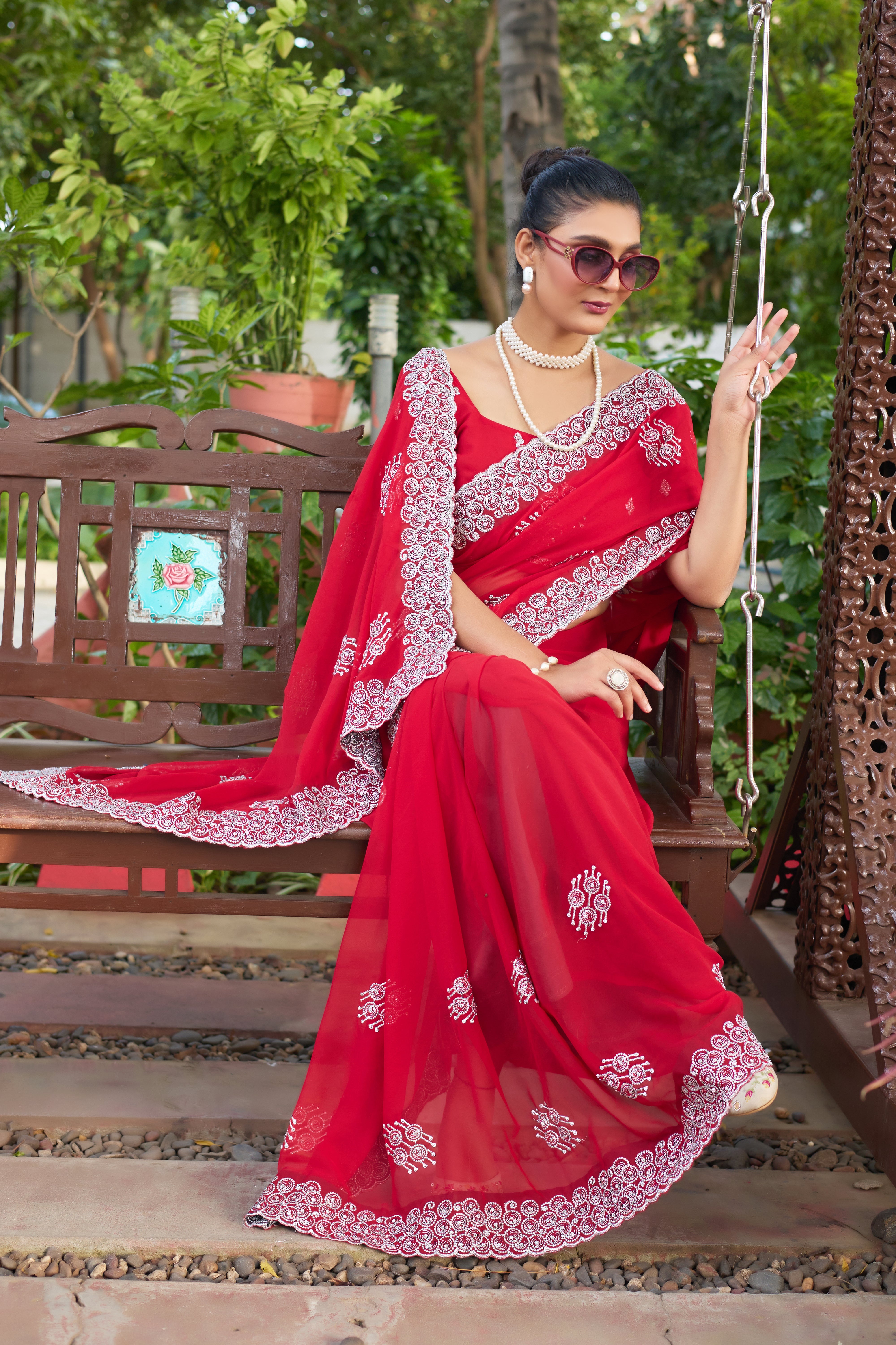 Royal Sapphire Blue Georgette Saree with Silver Embroidered Border