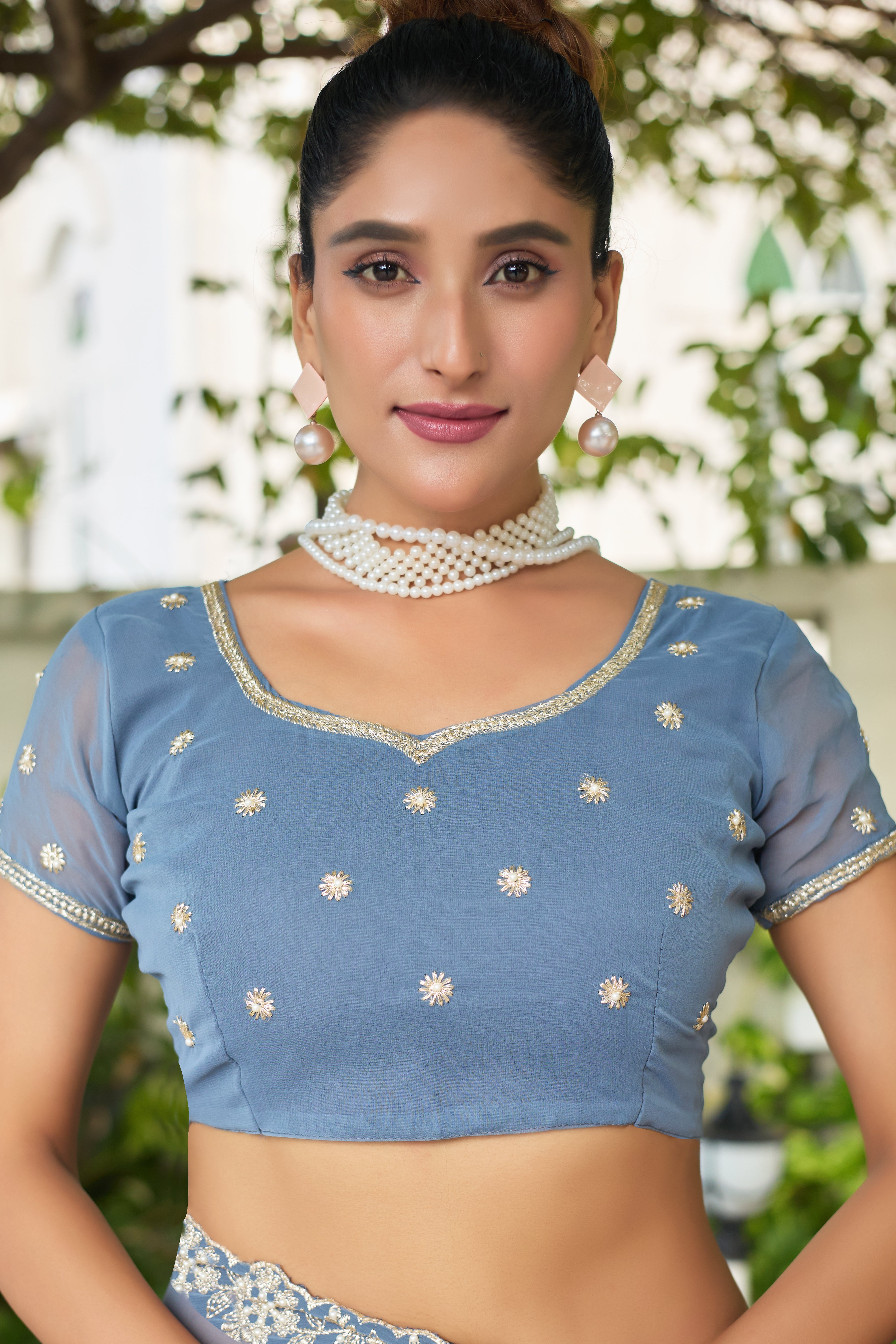 Crimson Blossom Georgette Saree with White Floral Embroidery