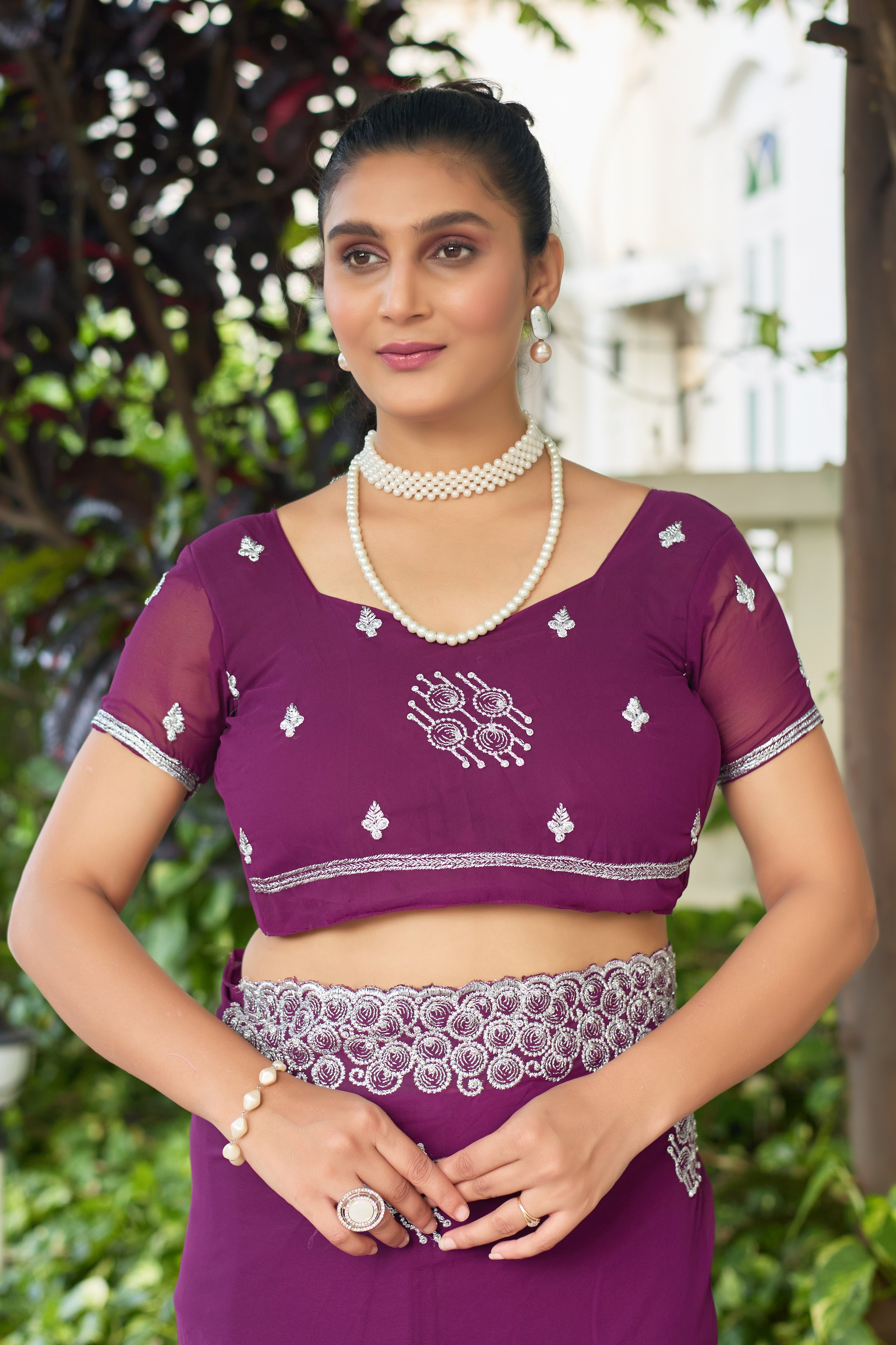 Royal Sapphire Blue Georgette Saree with Silver Embroidered Border