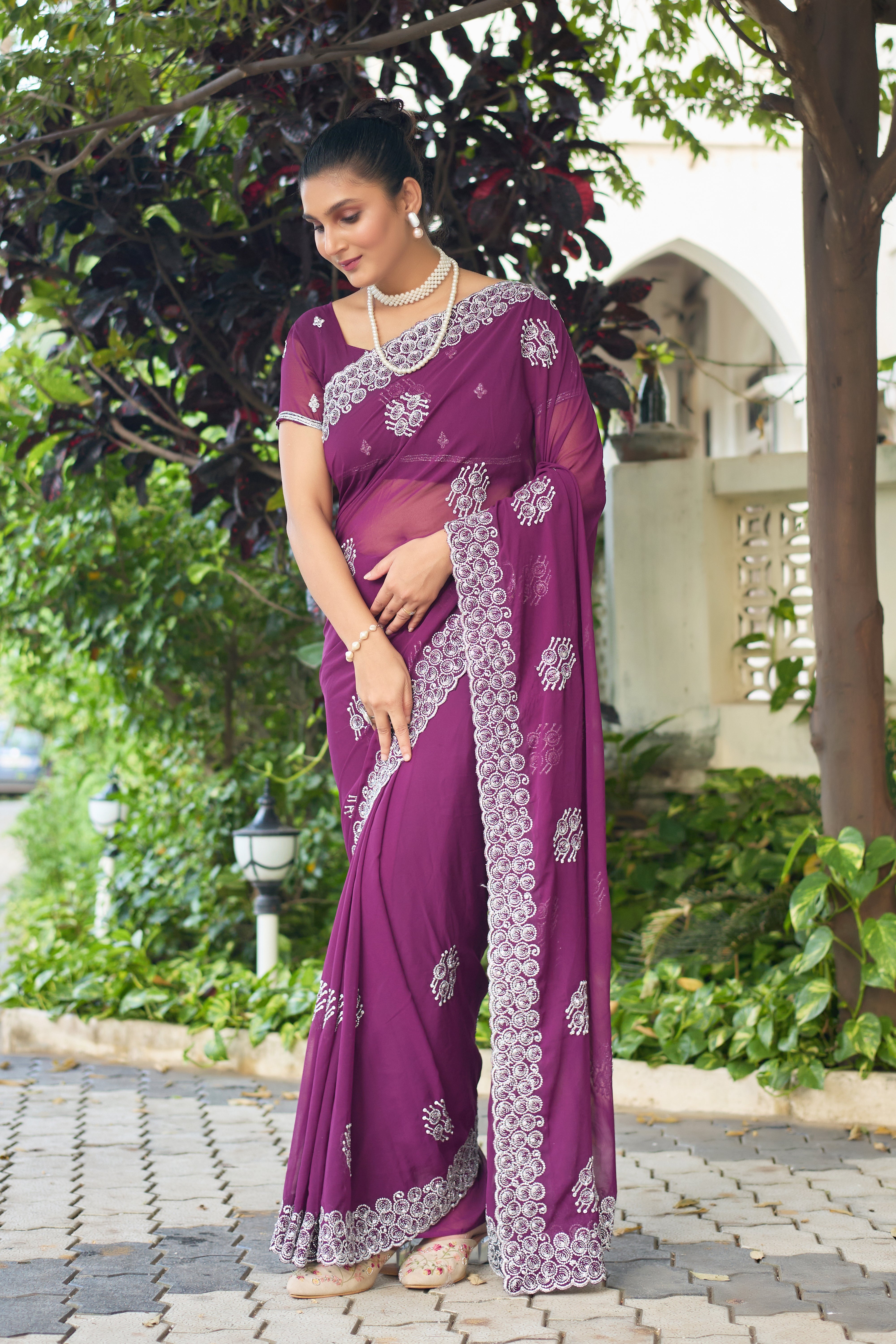 Royal Sapphire Blue Georgette Saree with Silver Embroidered Border