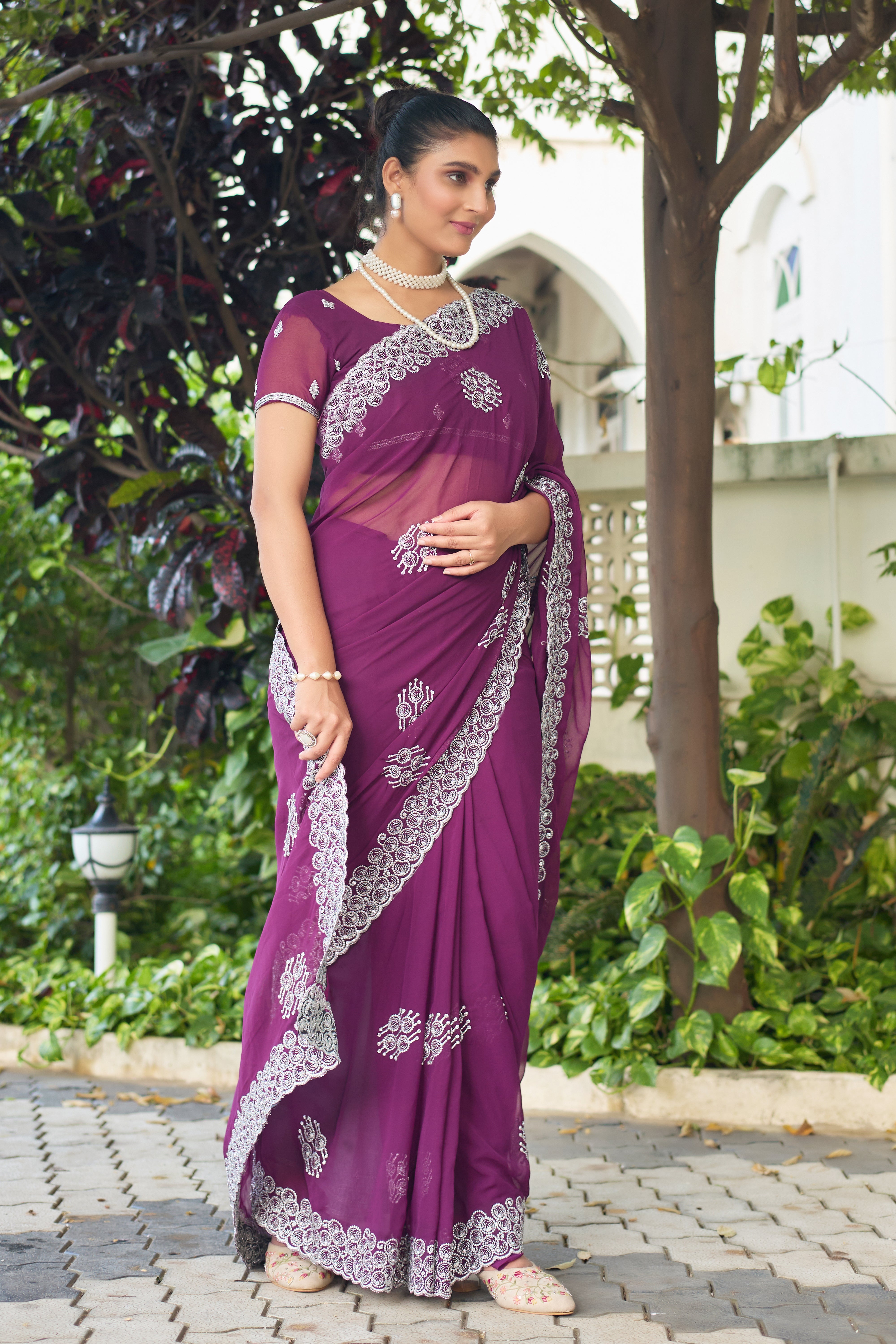 Royal Sapphire Blue Georgette Saree with Silver Embroidered Border