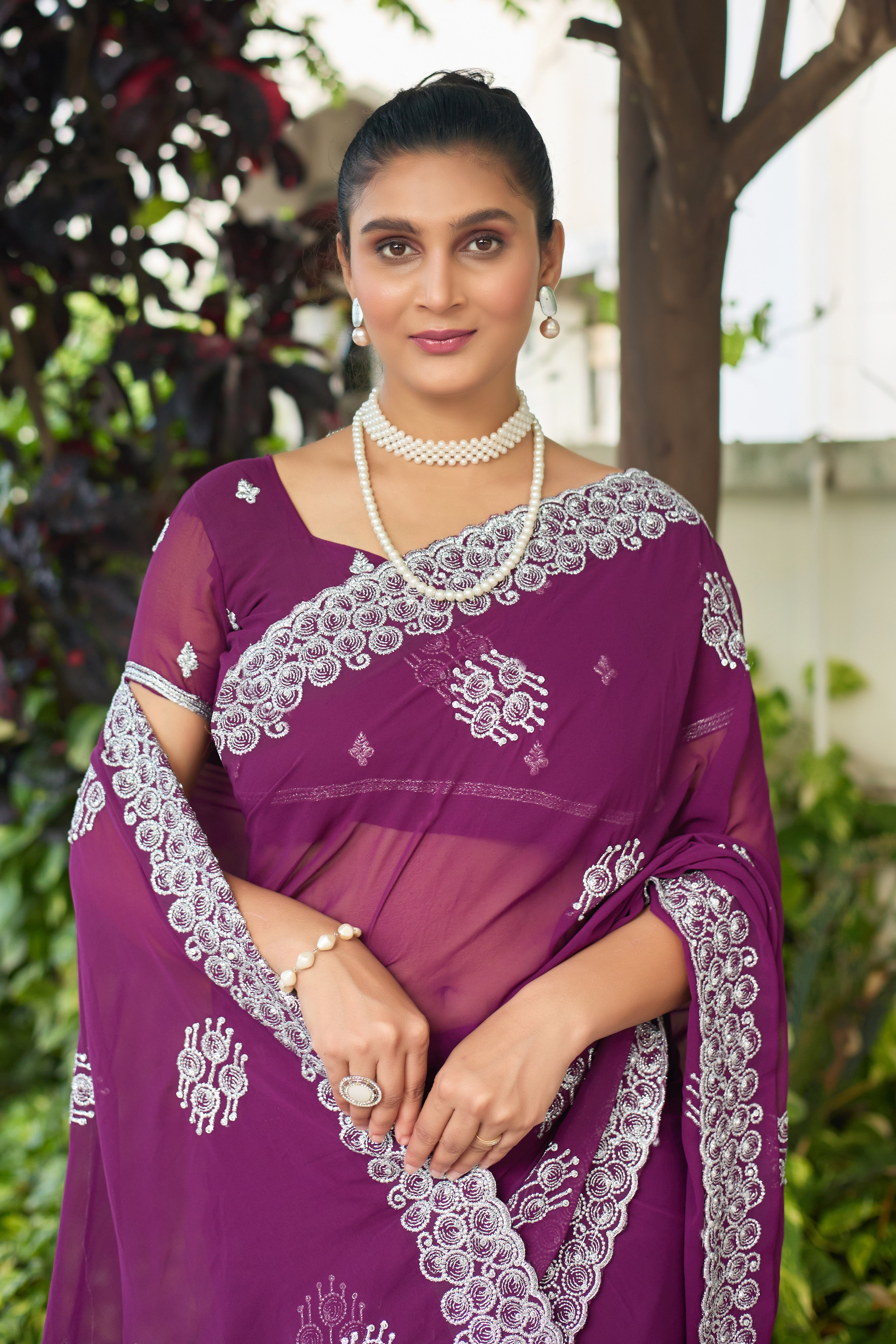 Royal Sapphire Blue Georgette Saree with Silver Embroidered Border