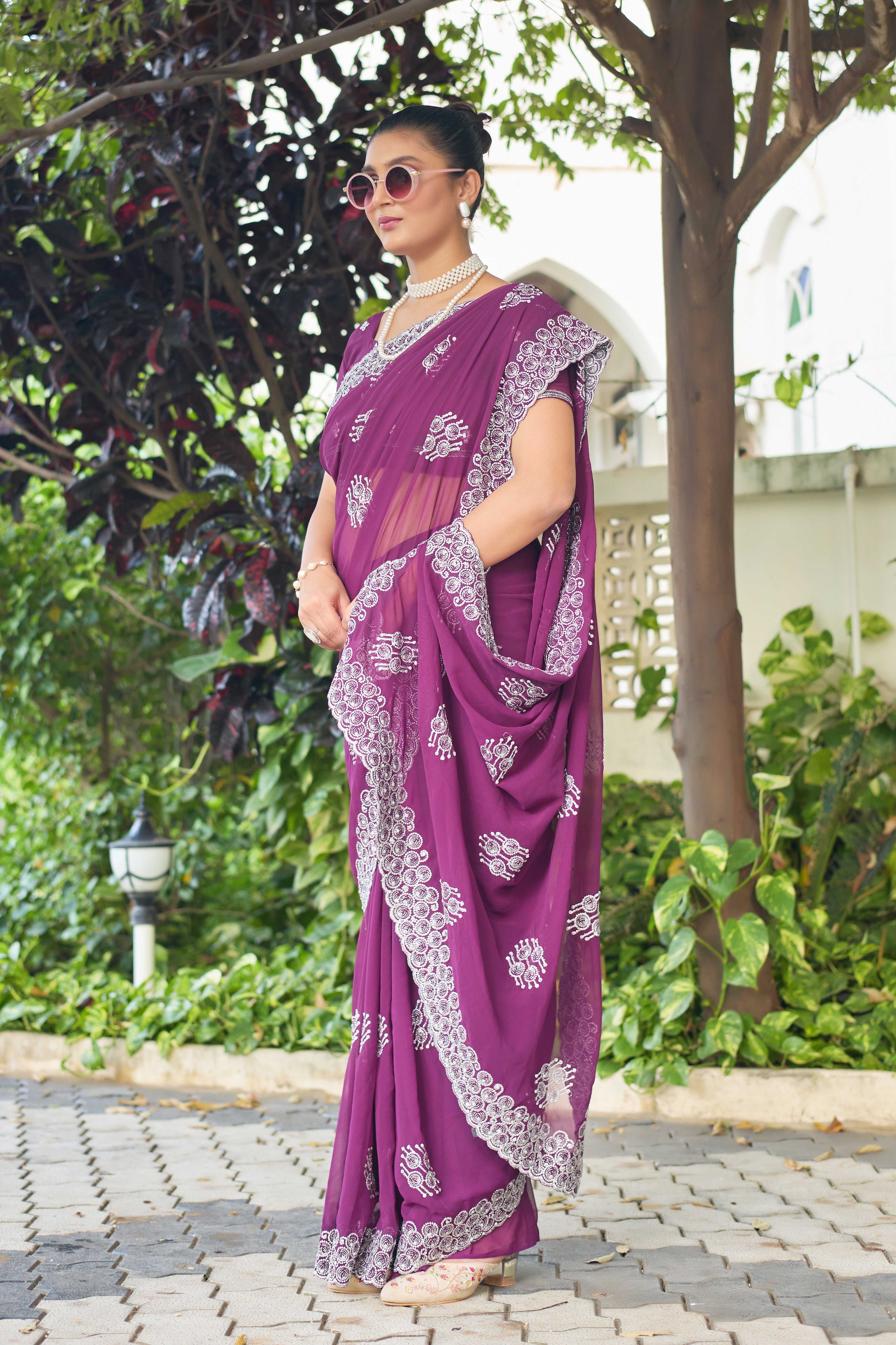 Royal Sapphire Blue Georgette Saree with Silver Embroidered Border