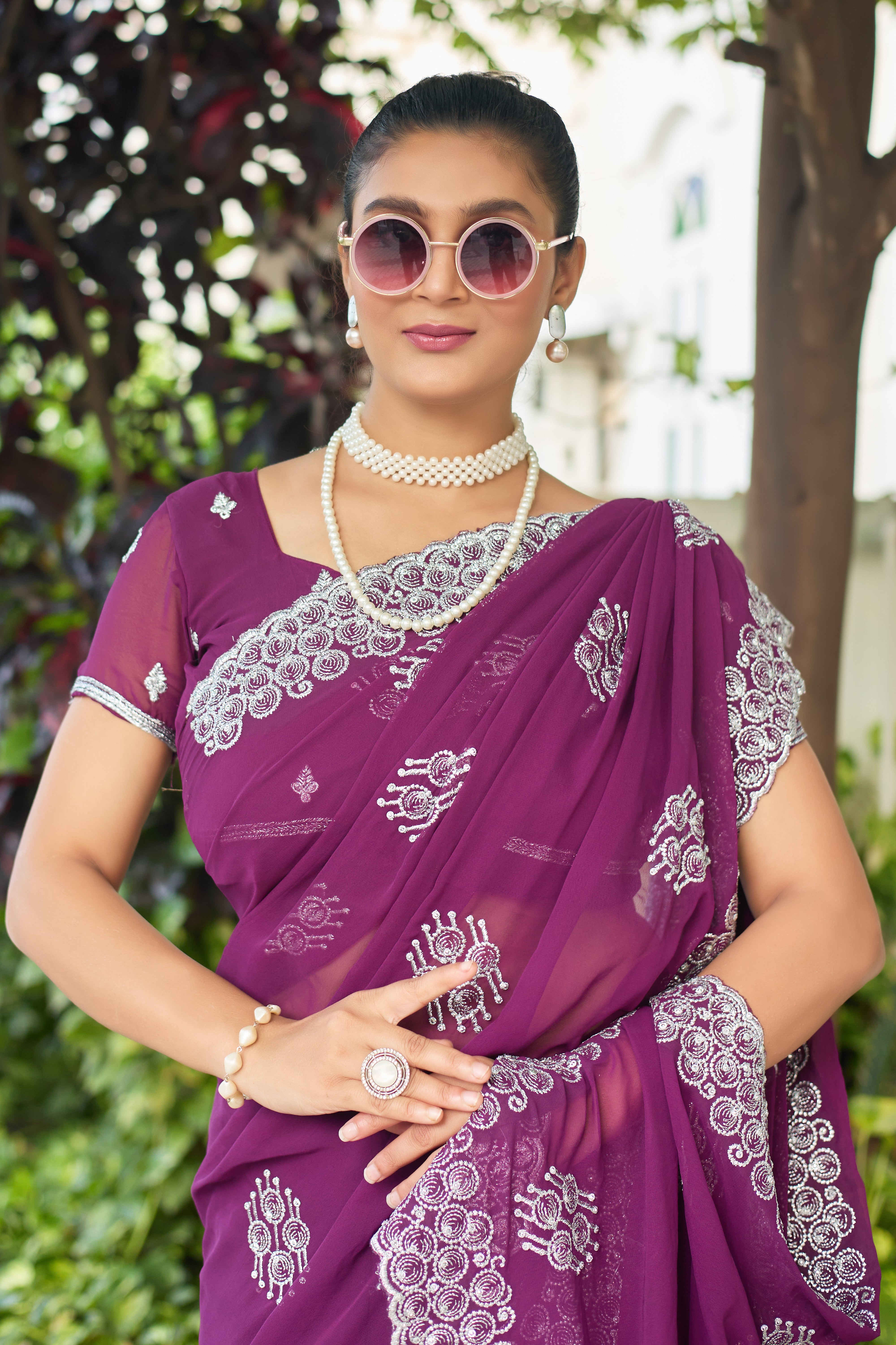 Royal Sapphire Blue Georgette Saree with Silver Embroidered Border