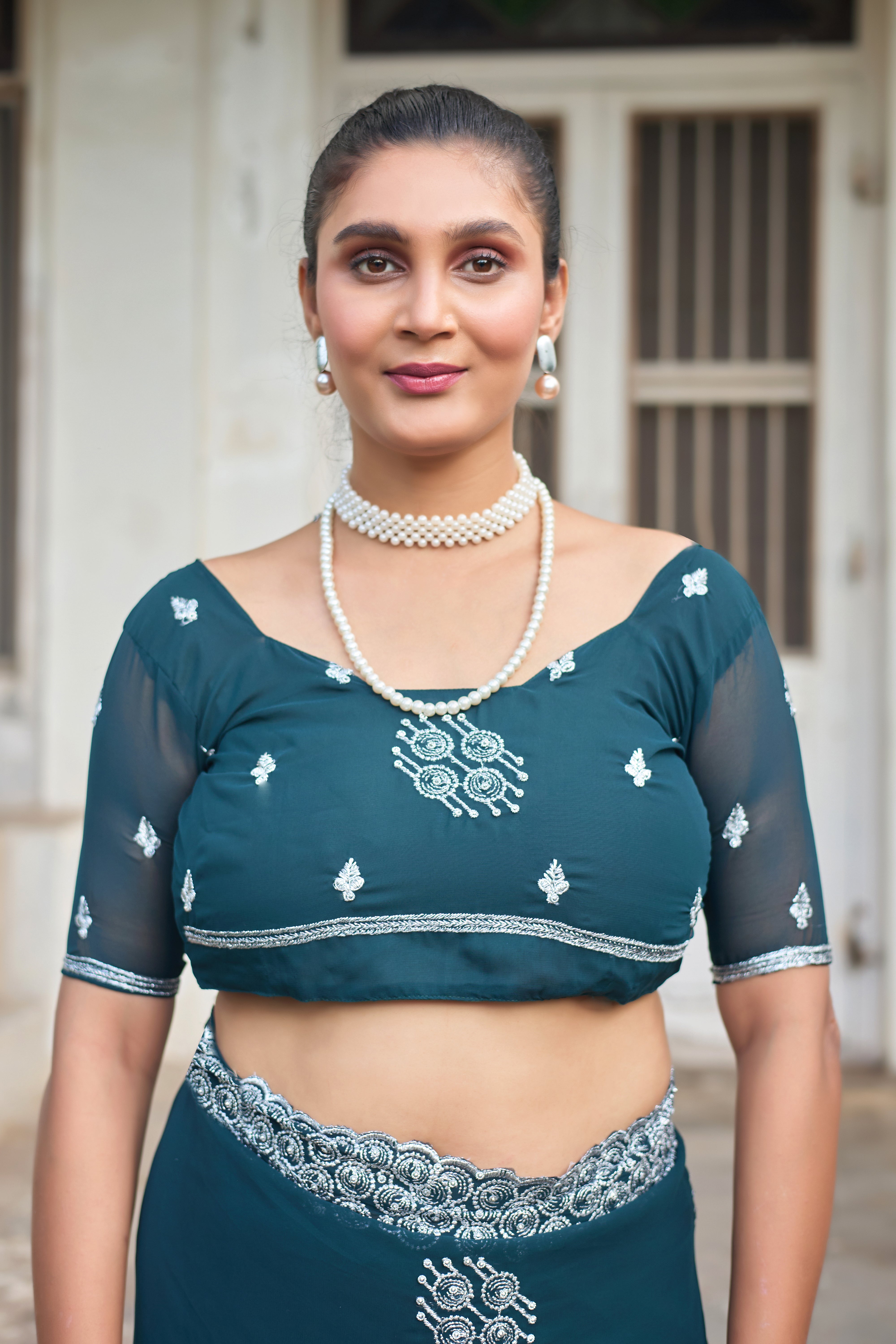 Royal Sapphire Blue Georgette Saree with Silver Embroidered Border