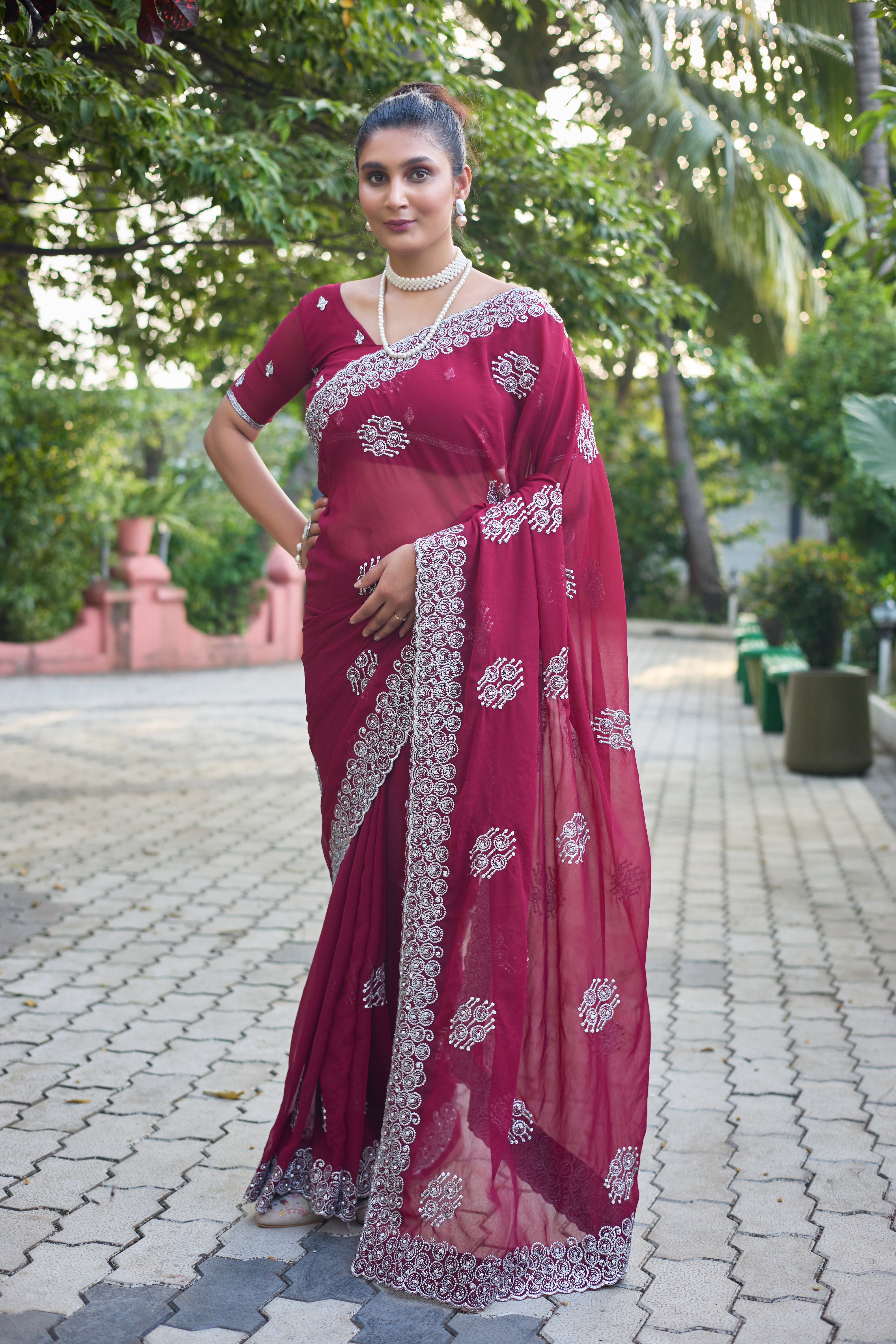 Royal Sapphire Blue Georgette Saree with Silver Embroidered Border