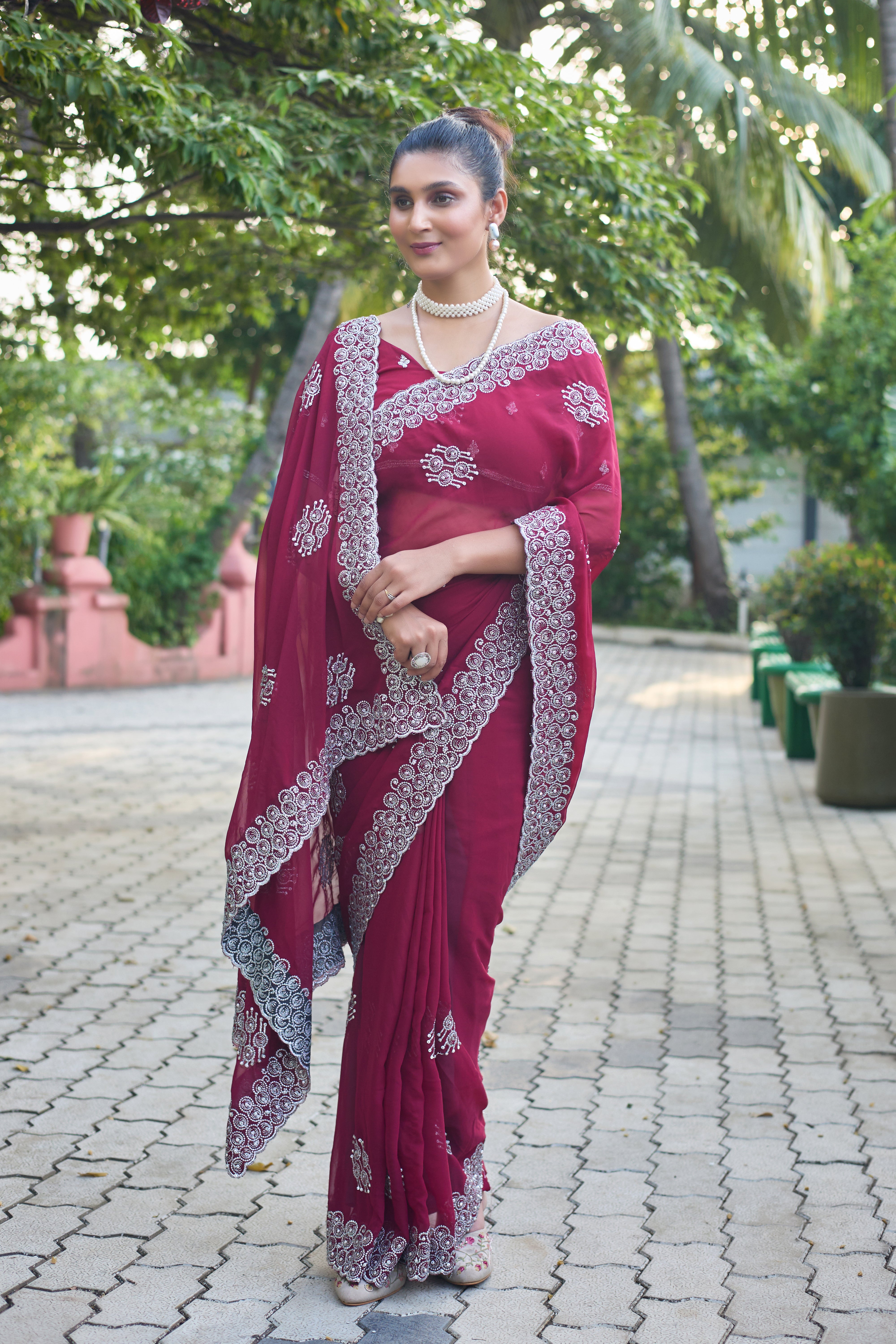 Royal Sapphire Blue Georgette Saree with Silver Embroidered Border