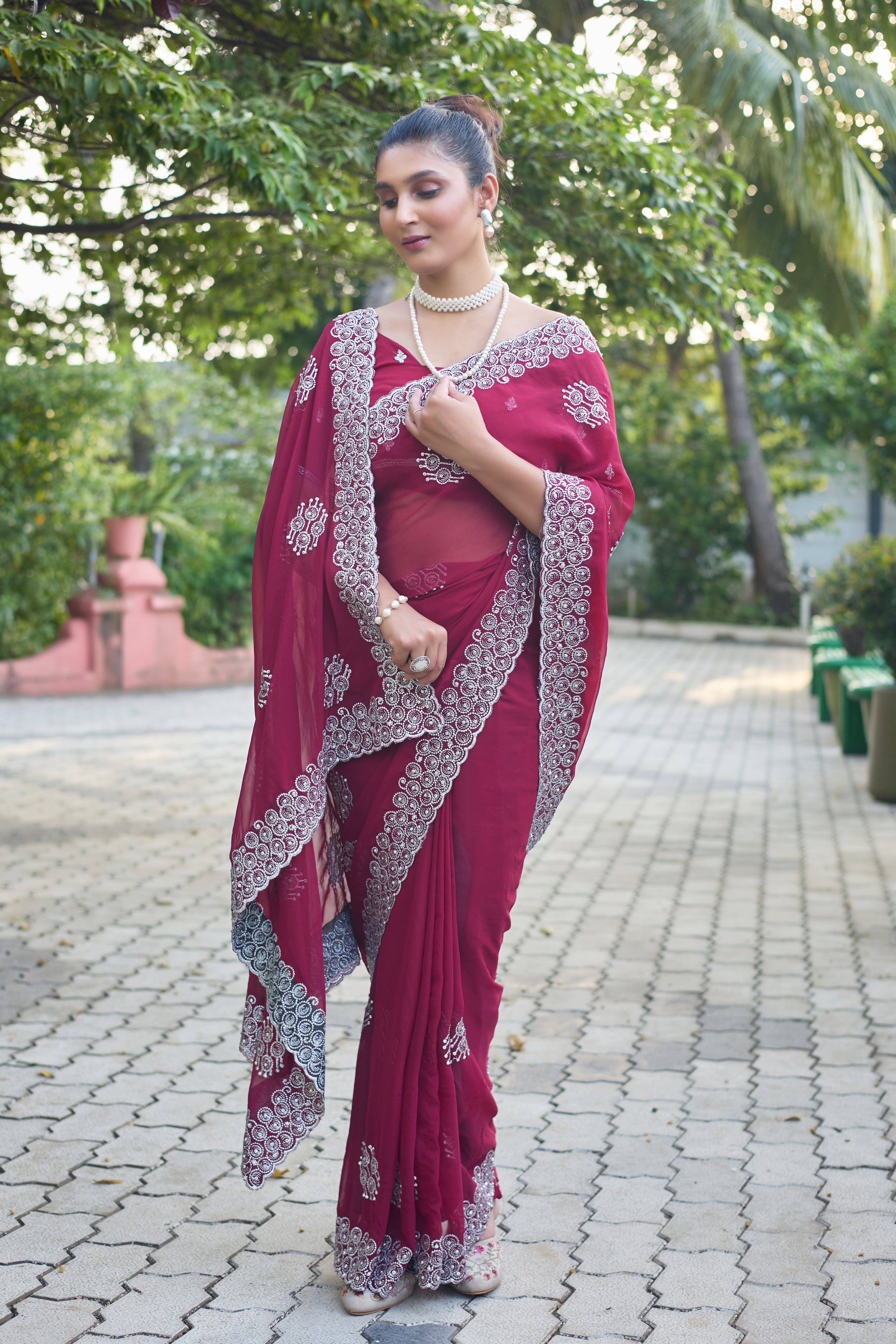 Royal Sapphire Blue Georgette Saree with Silver Embroidered Border