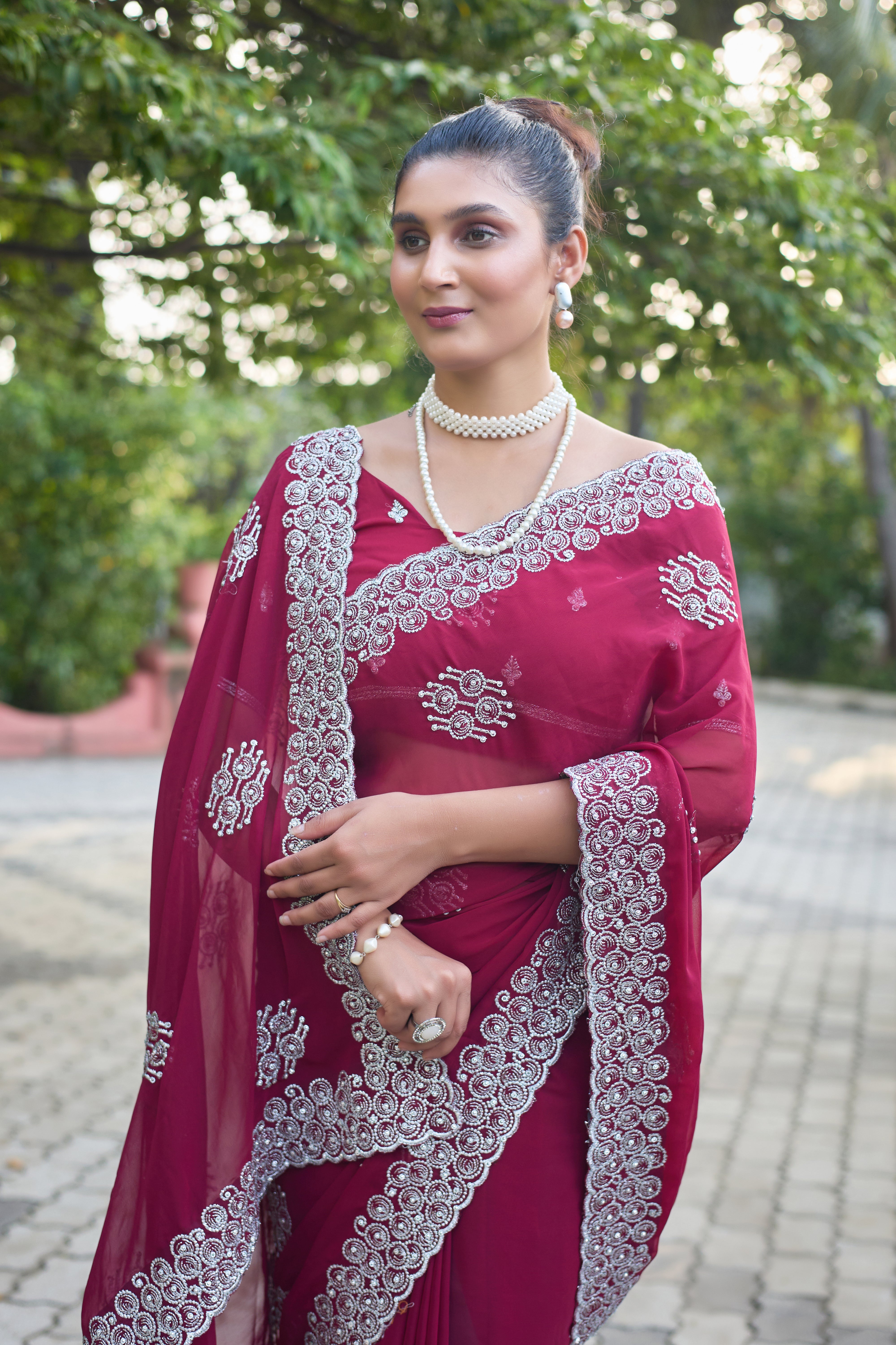 Royal Sapphire Blue Georgette Saree with Silver Embroidered Border