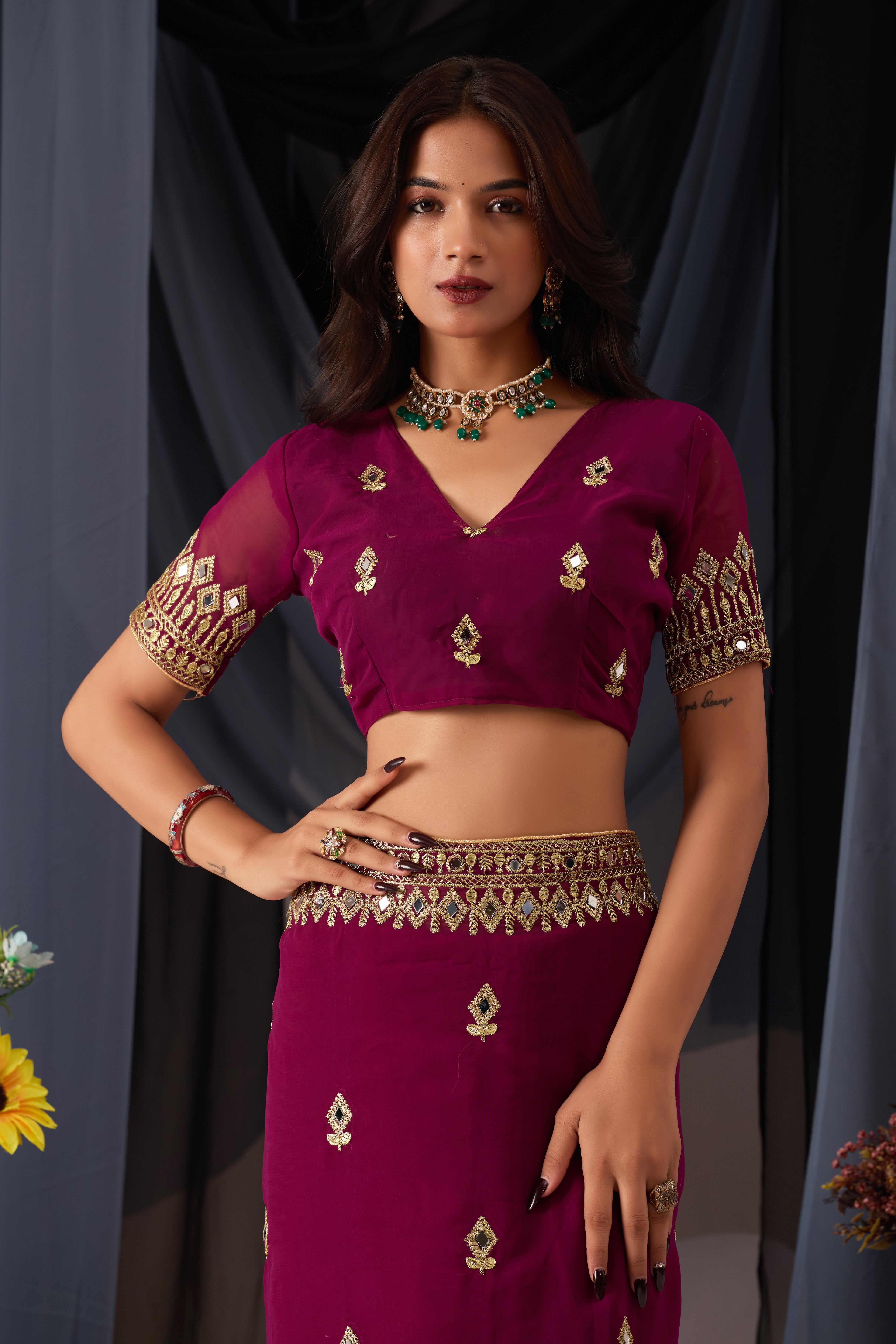 Elegant Bit Georgette Saree with Golden Embroidered Border