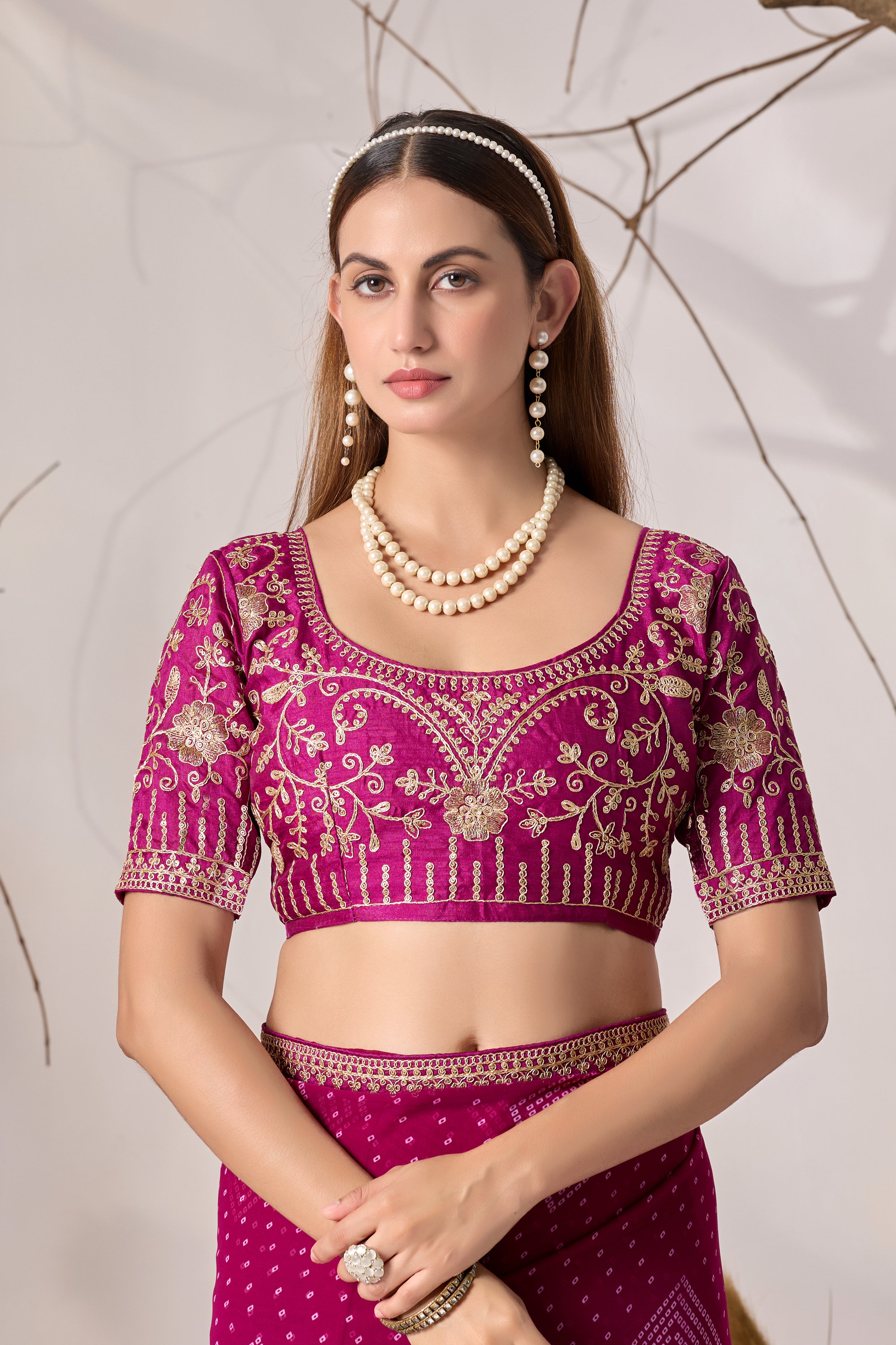 Bandhani Georgette Saree with Golden Embroidery