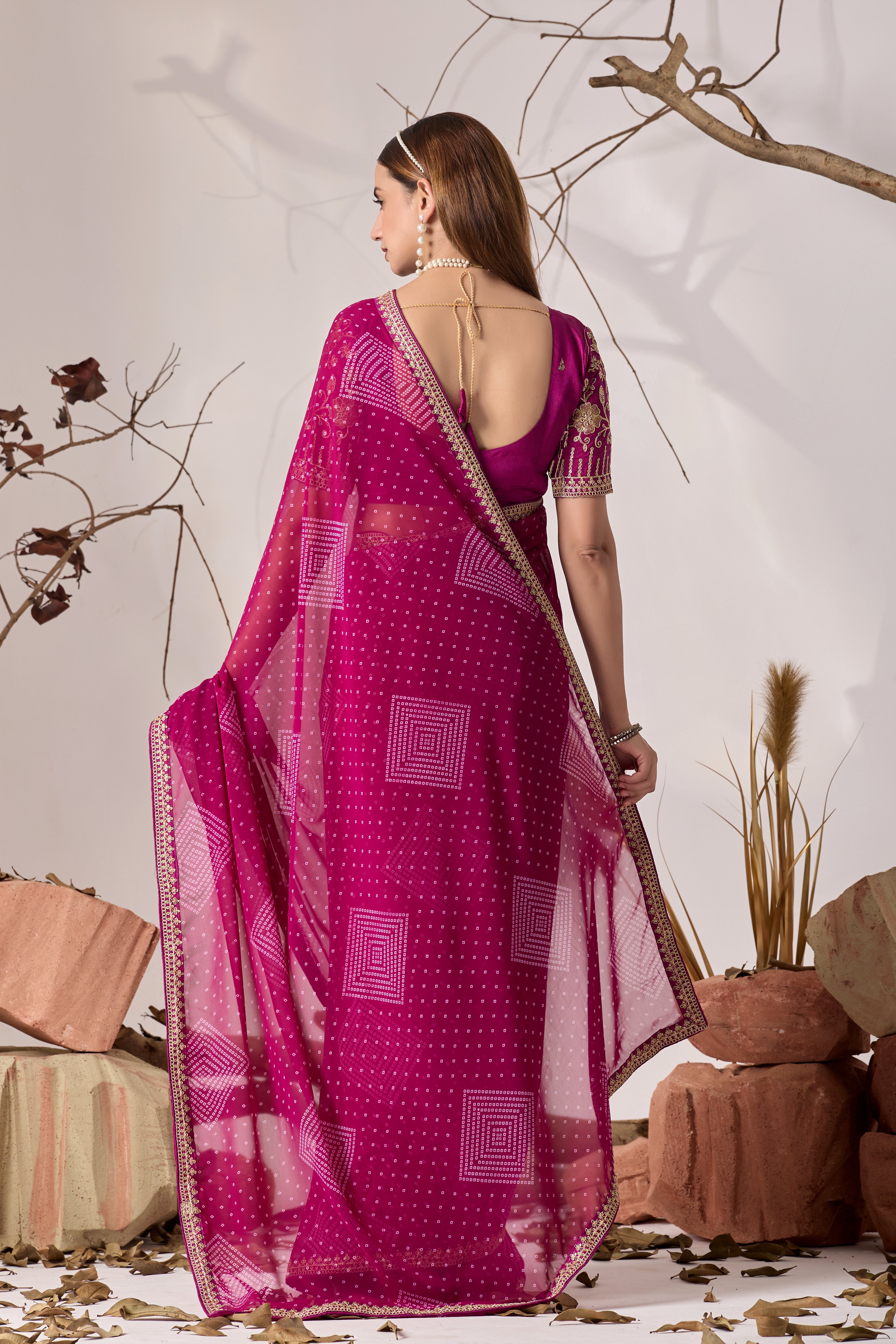 Bandhani Georgette Saree with Golden Embroidery