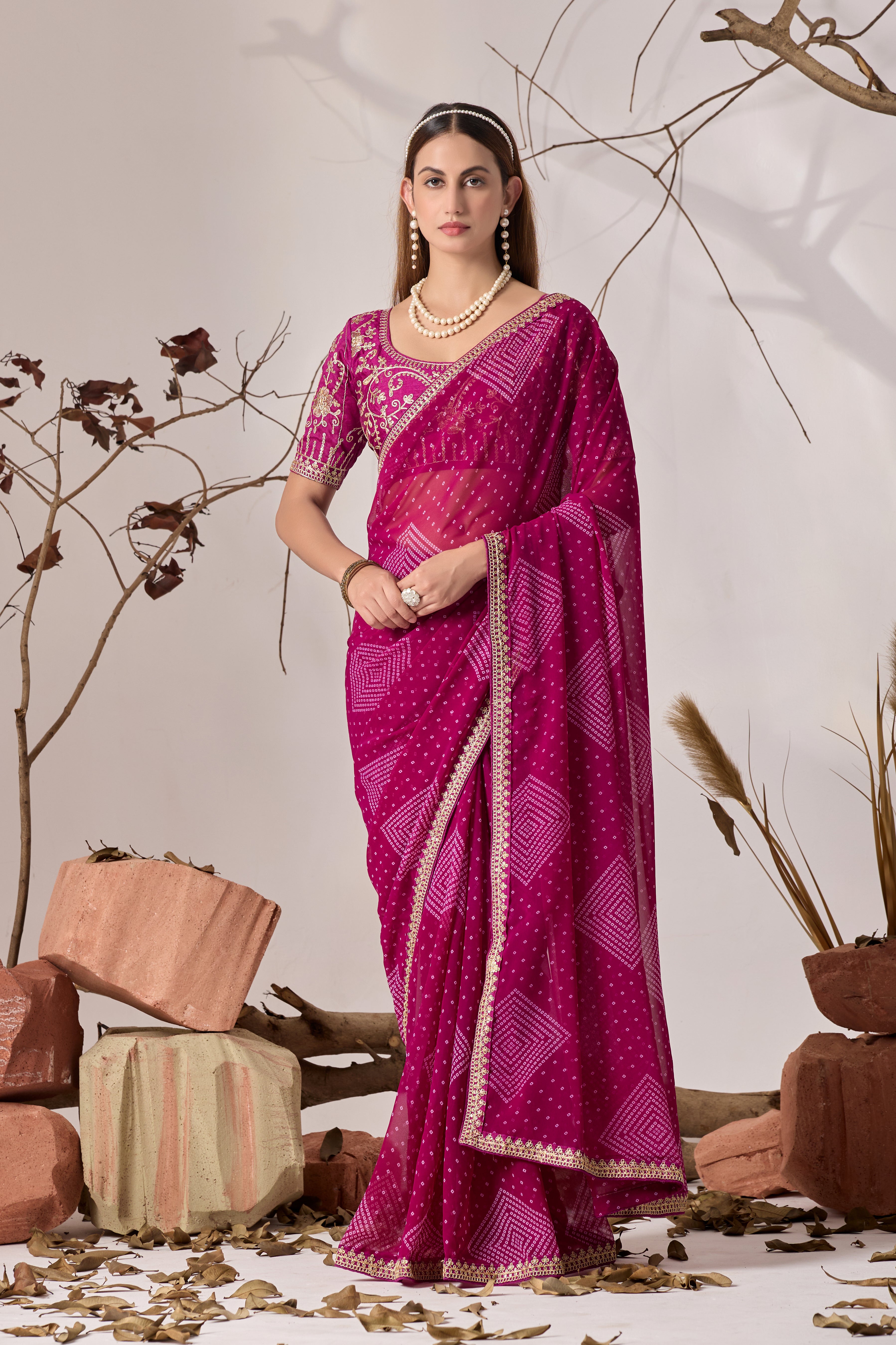 Bandhani Georgette Saree with Golden Embroidery