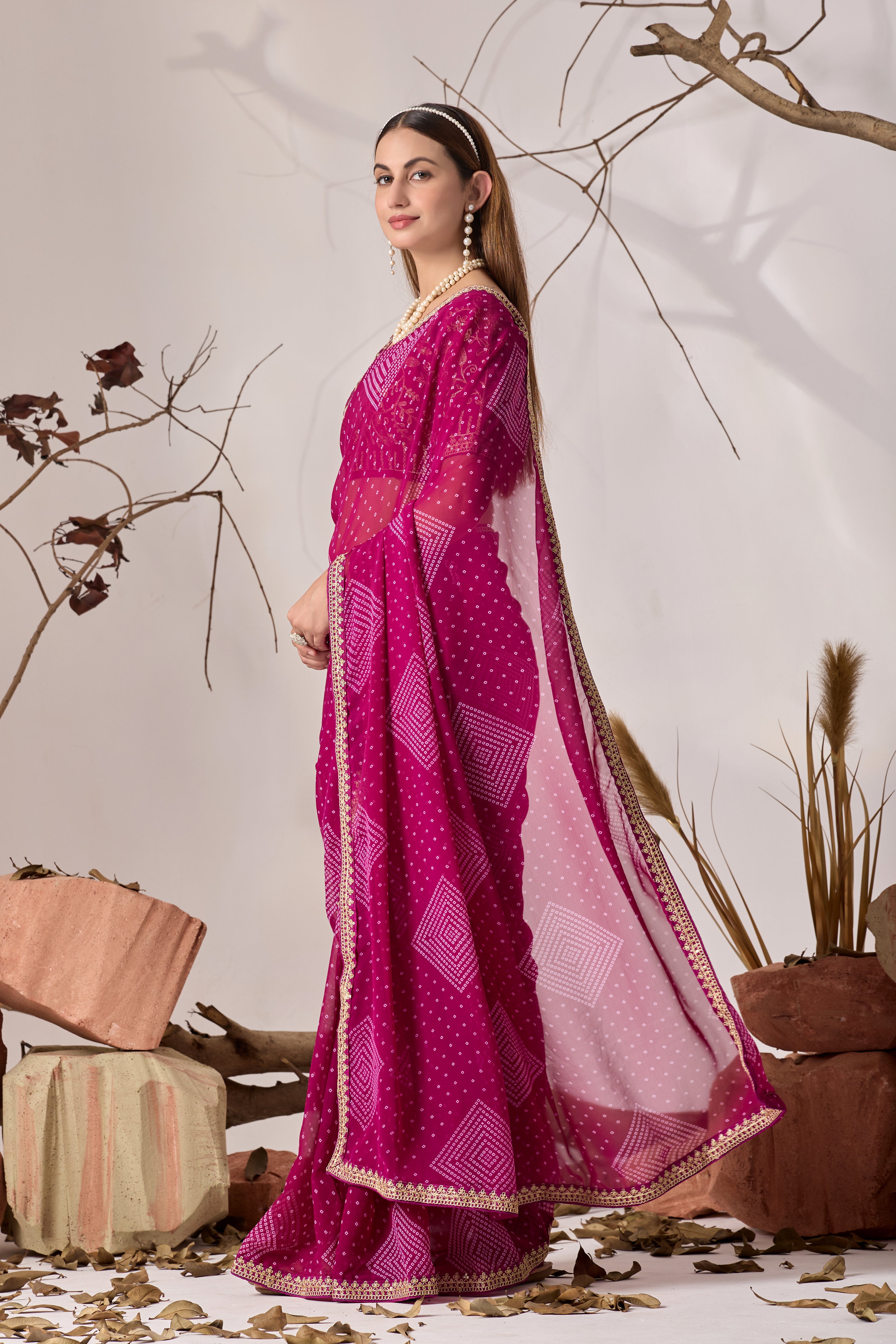 Bandhani Georgette Saree with Golden Embroidery