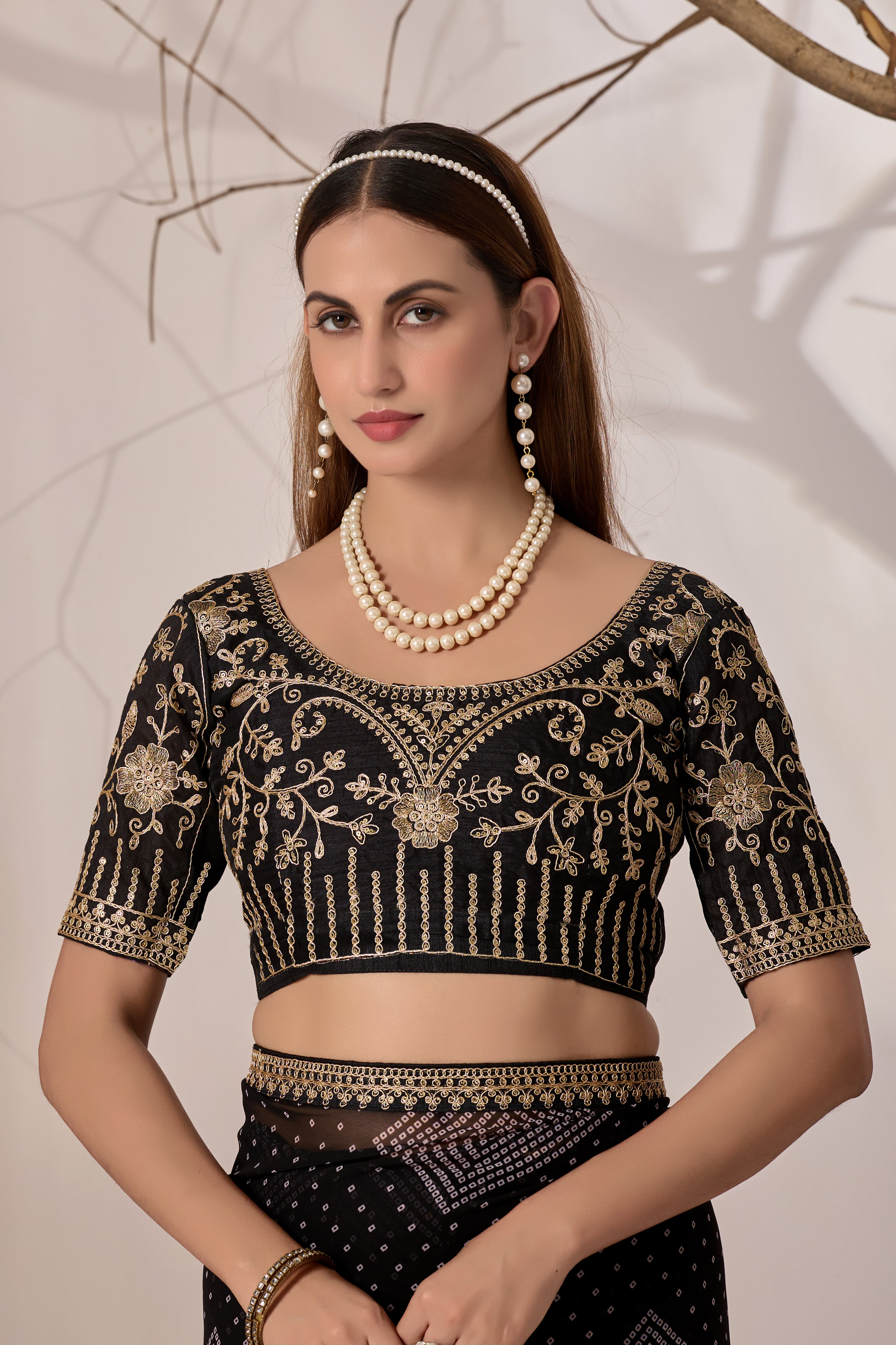 Bandhani Georgette Saree with Golden Embroidery