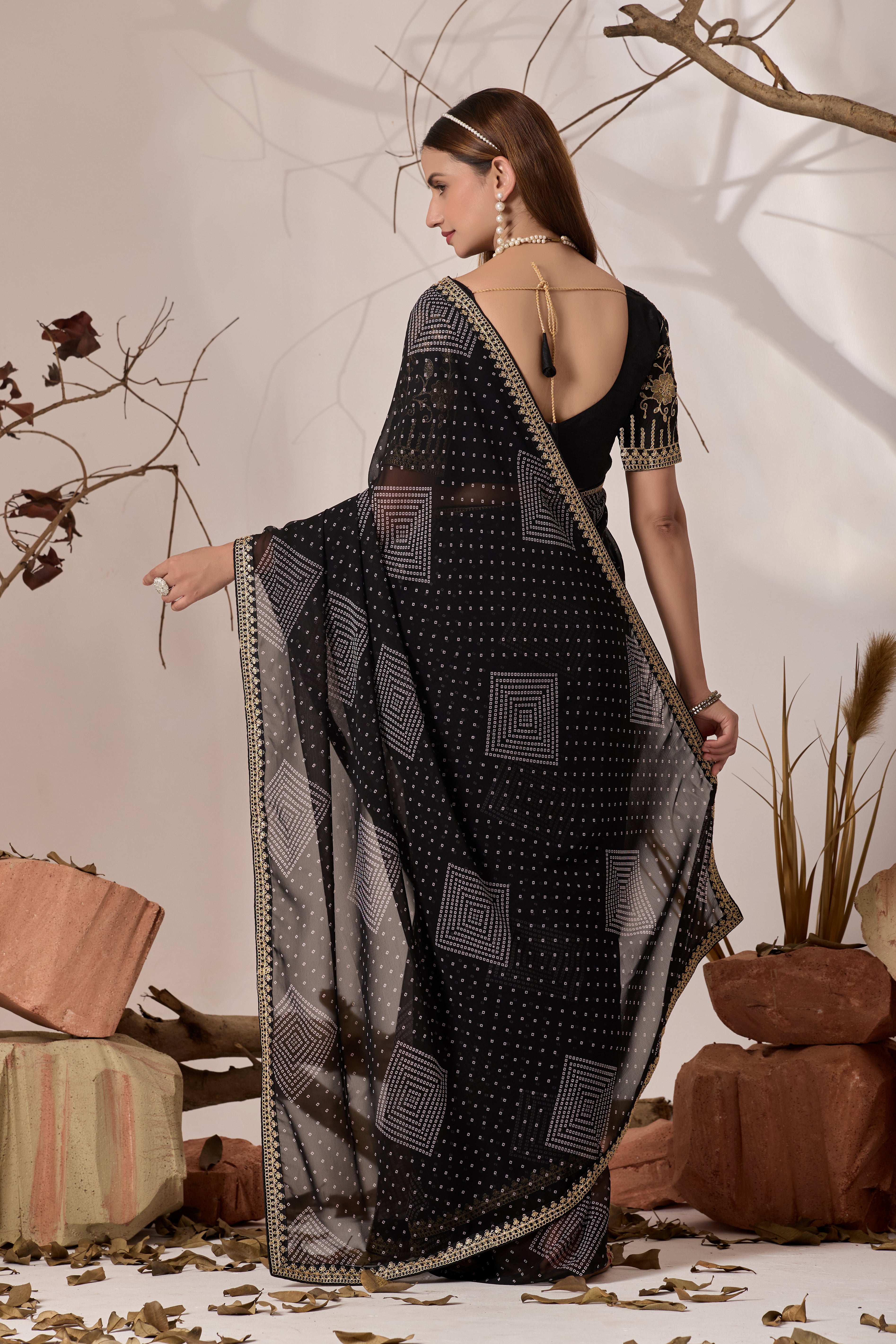 Bandhani Georgette Saree with Golden Embroidery
