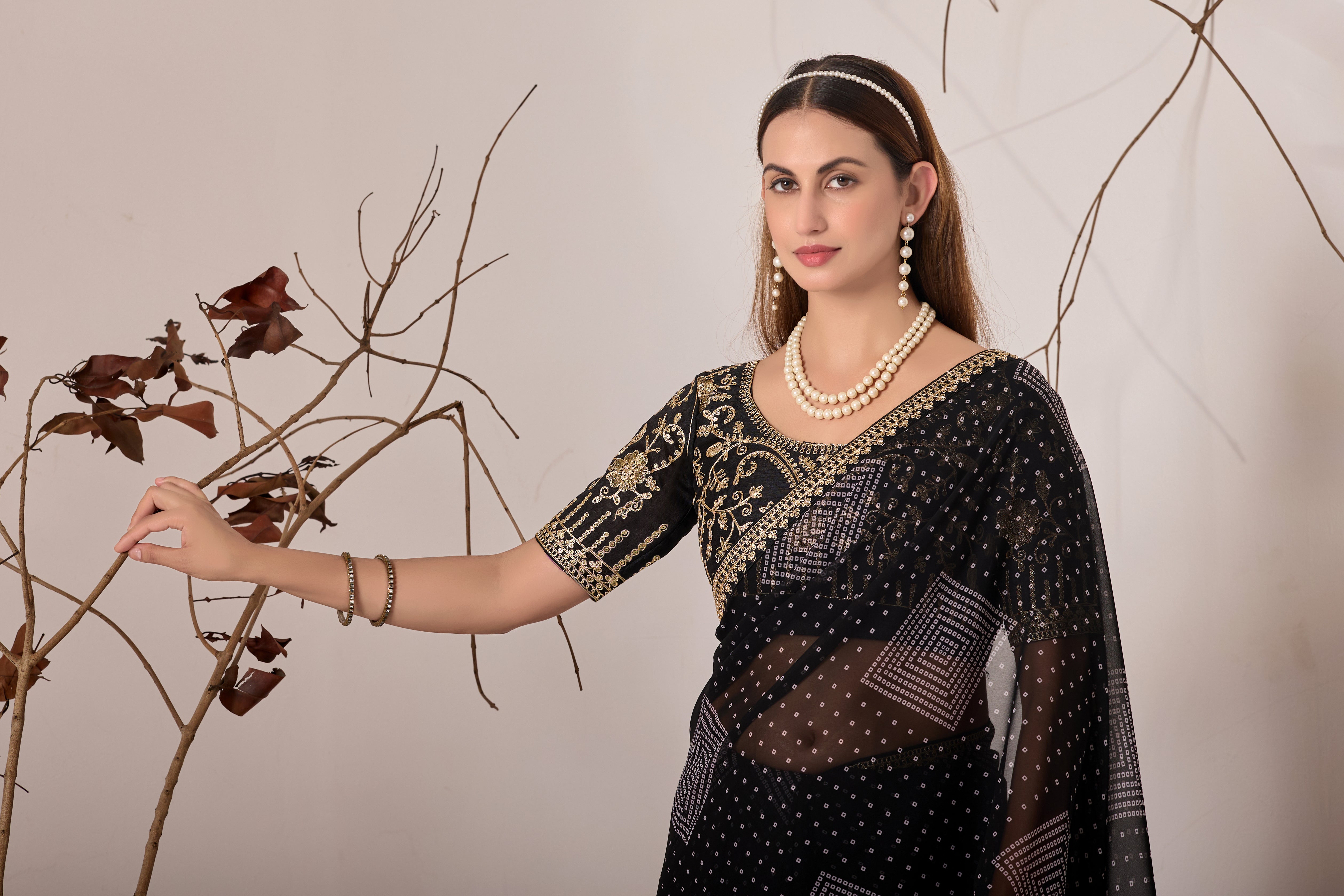 Bandhani Georgette Saree with Golden Embroidery