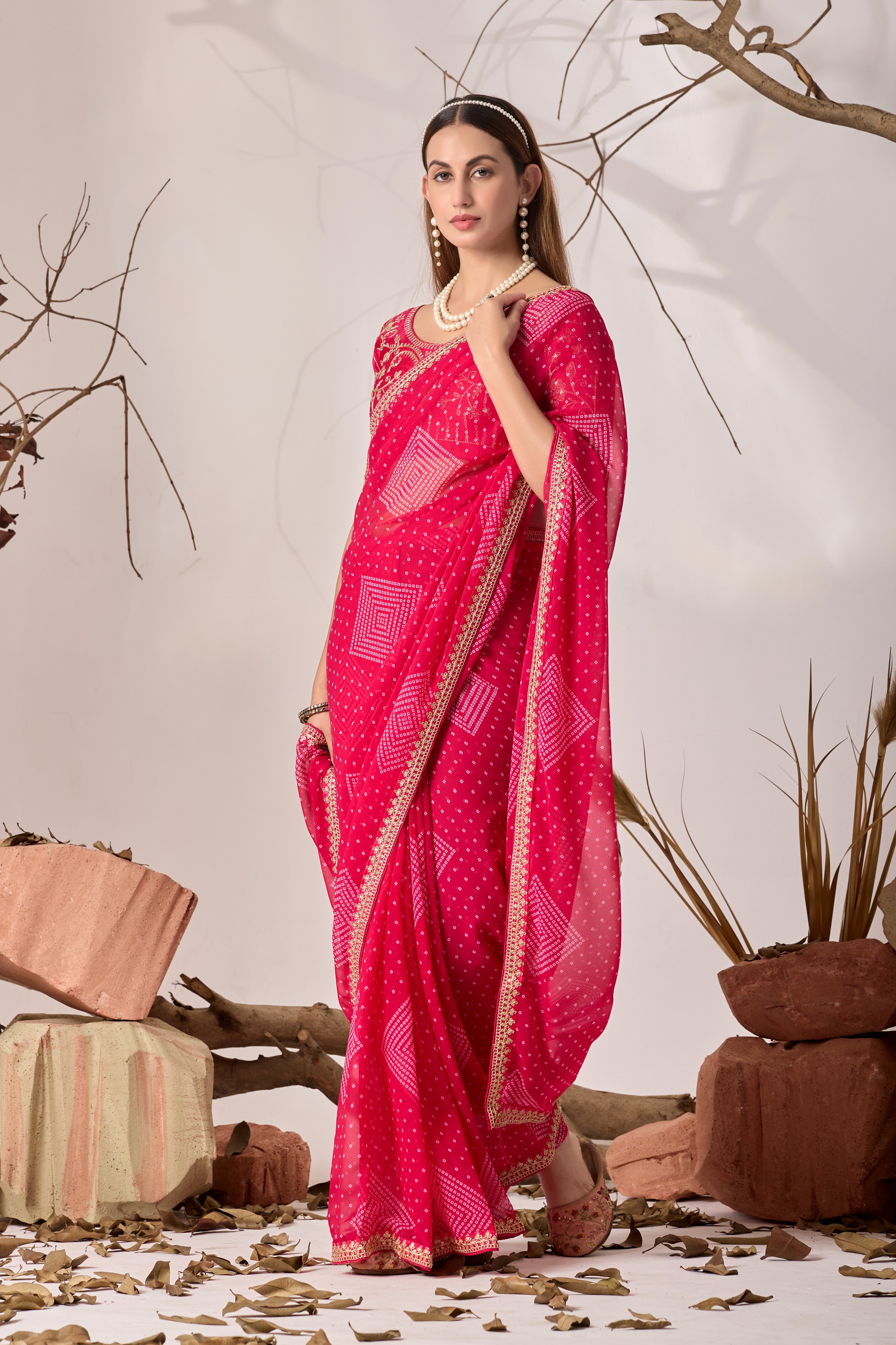 Bandhani Georgette Saree with Golden Embroidery