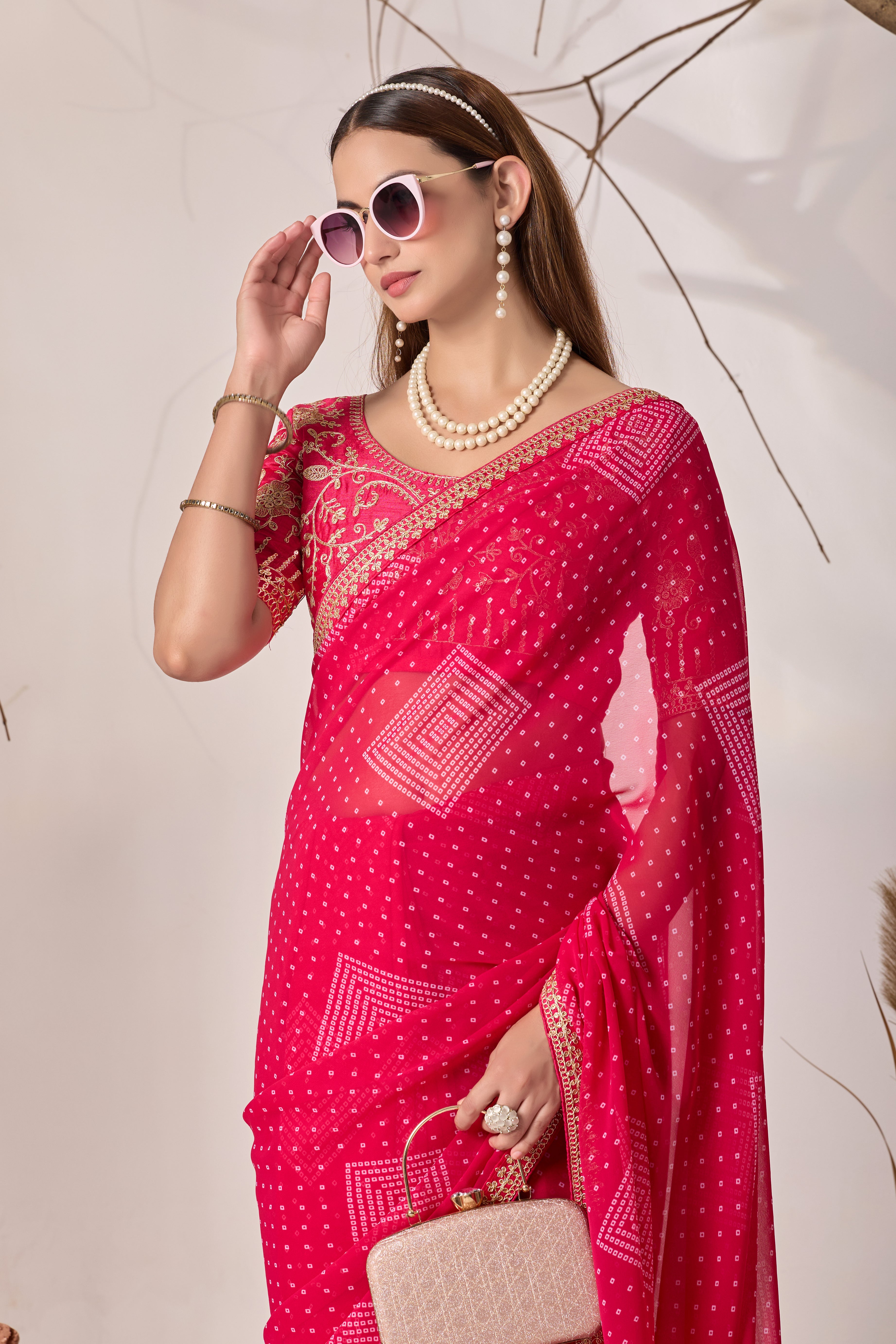 Bandhani Georgette Saree with Golden Embroidery