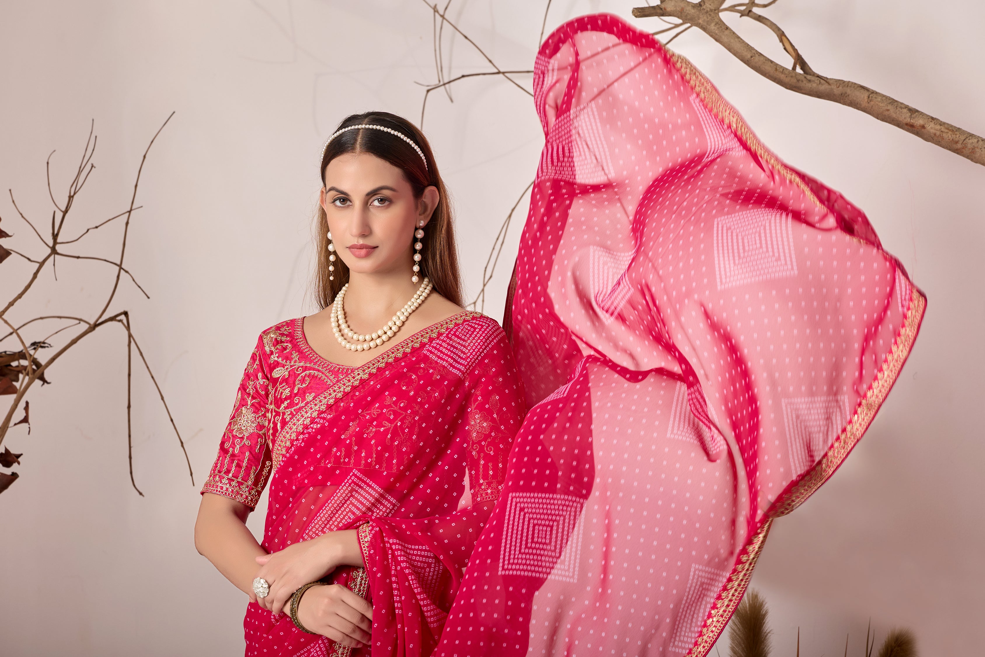 Bandhani Georgette Saree with Golden Embroidery