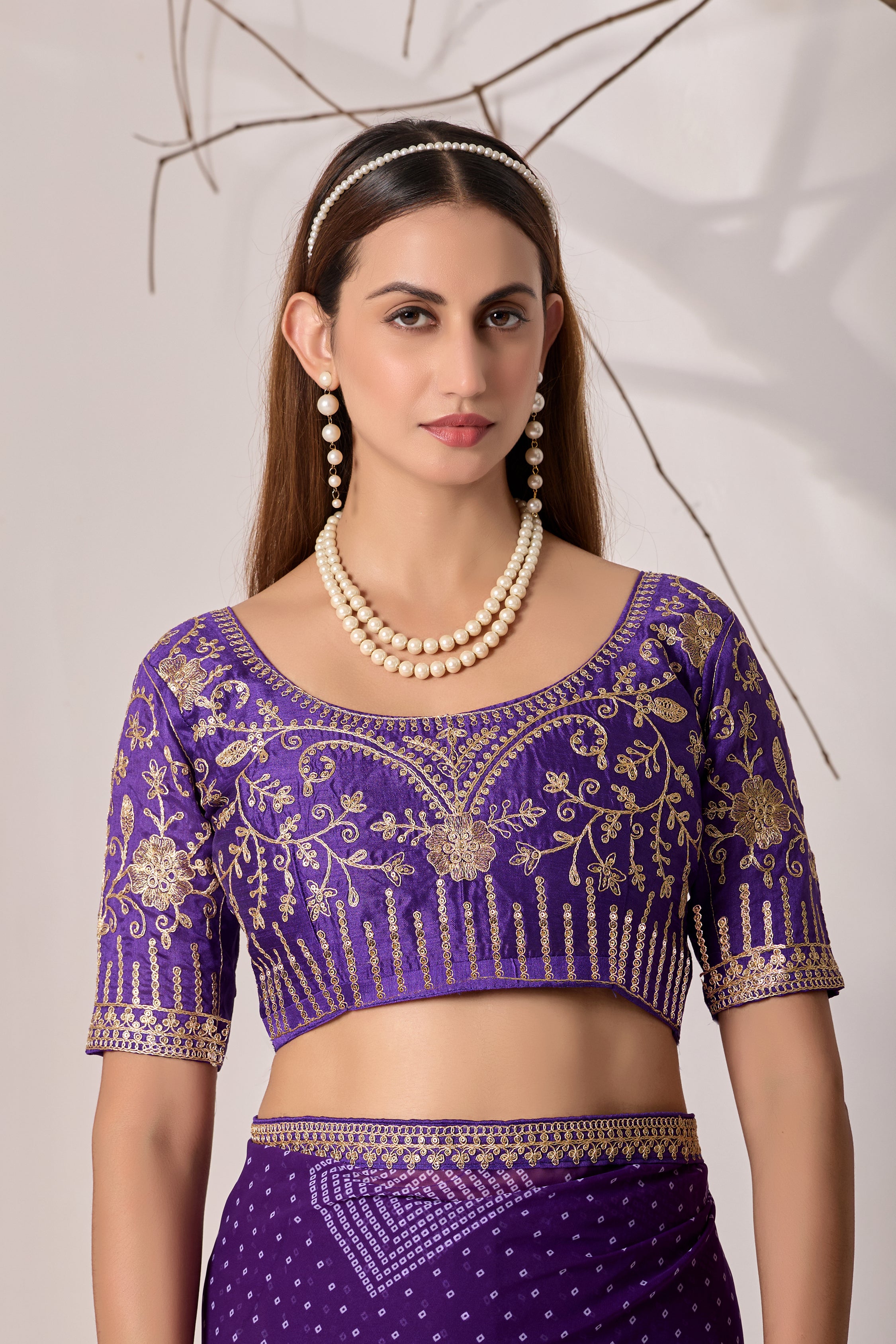 Bandhani Georgette Saree with Golden Embroidery