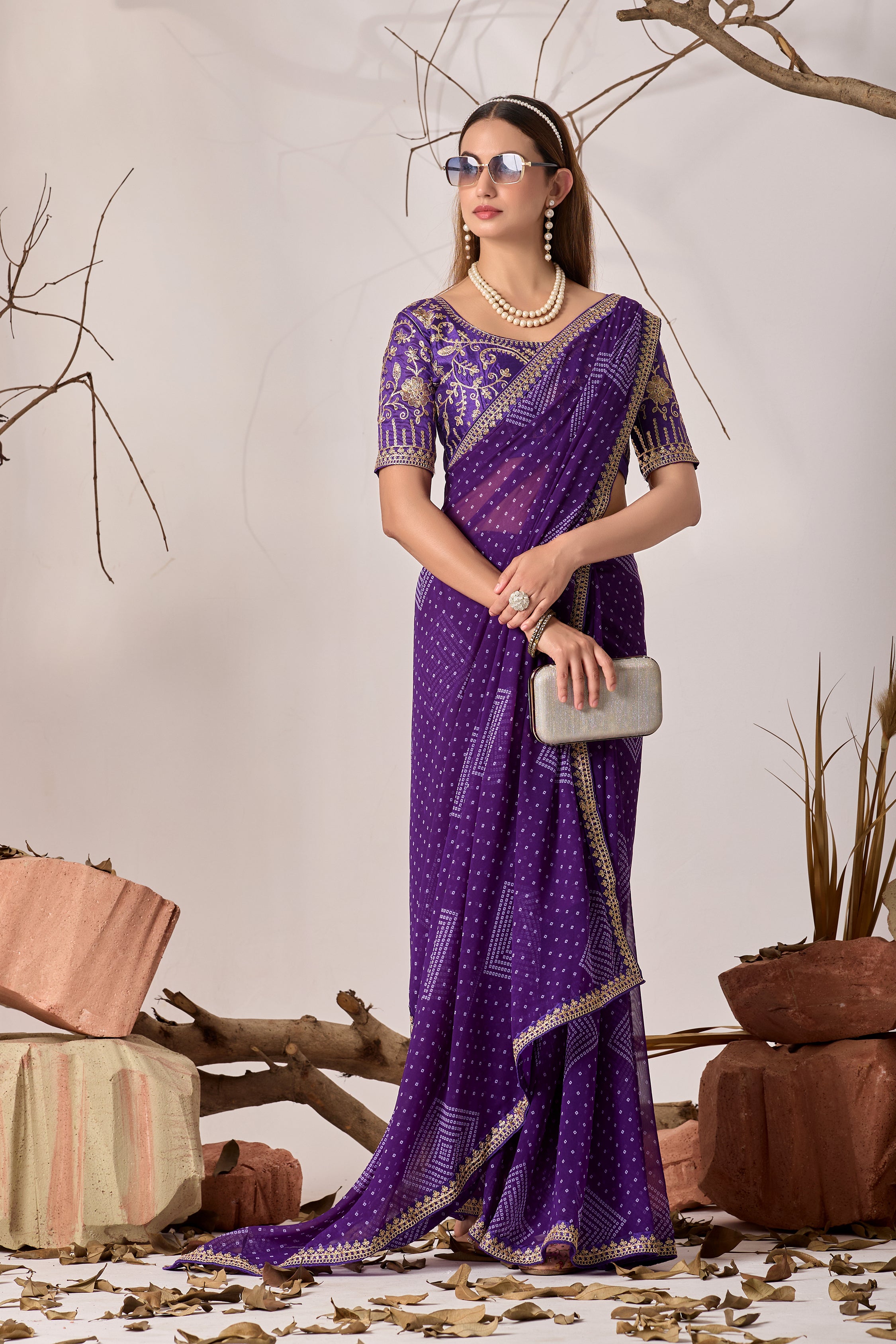 Bandhani Georgette Saree with Golden Embroidery