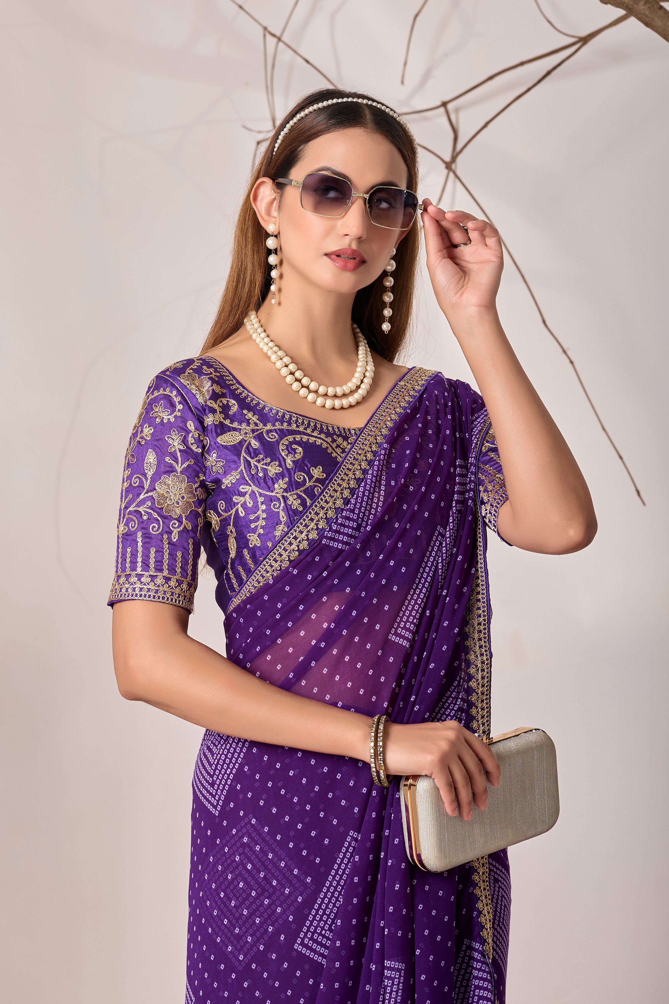Bandhani Georgette Saree with Golden Embroidery